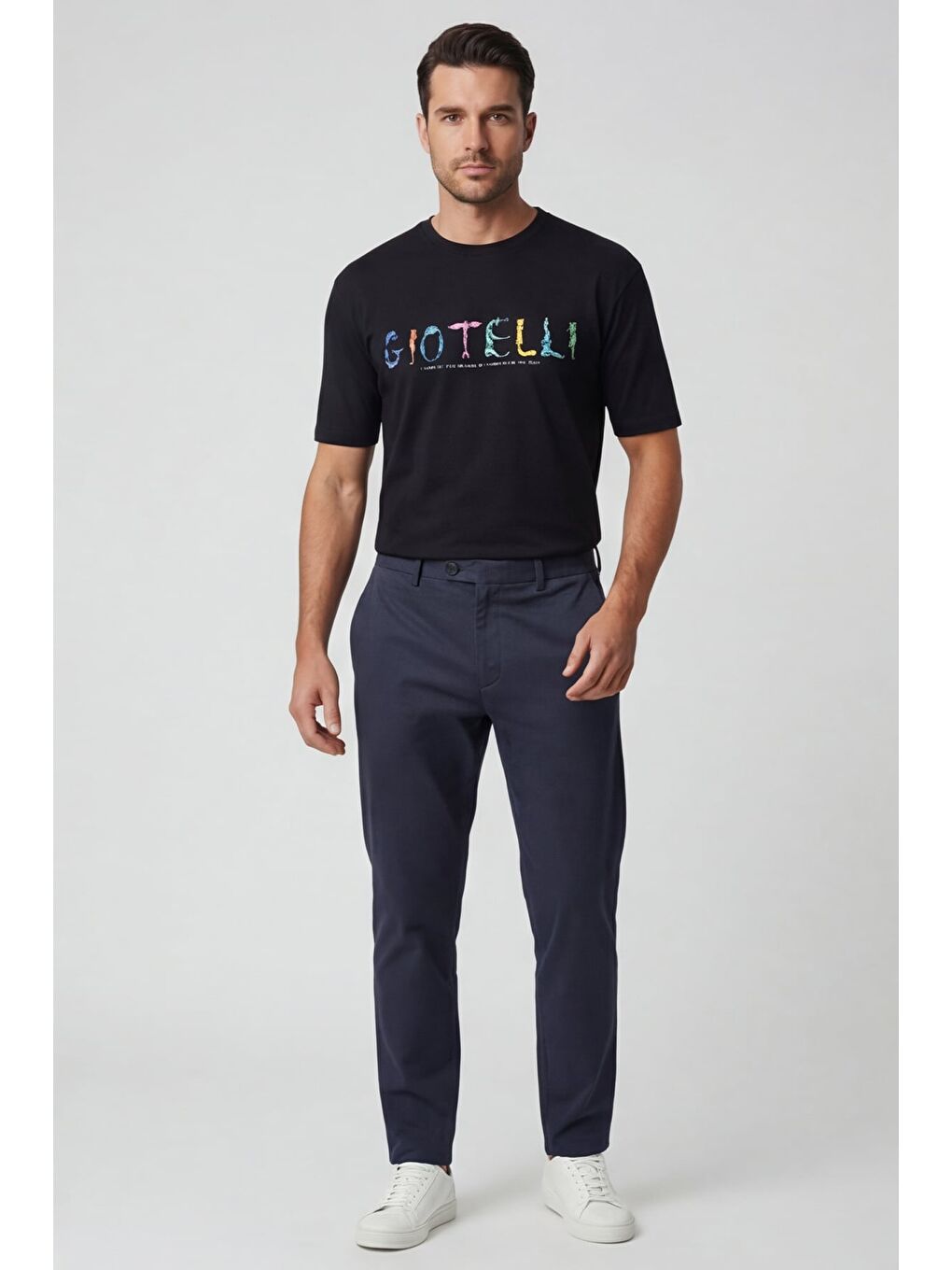 Giotelli Erkek Siyah Geniş Kesim Oversize Fit %100 Pamuk Baskılı Bisiklet Yaka Tişört-2