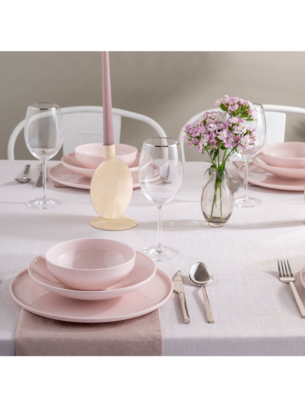 Sara 18 Parça 6 Kişilik Yemek Takımı Pembe-5