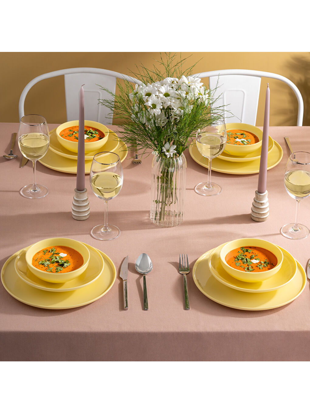 Sara 18 Parça 6 Kişilik Yemek Takımı Sarı-2