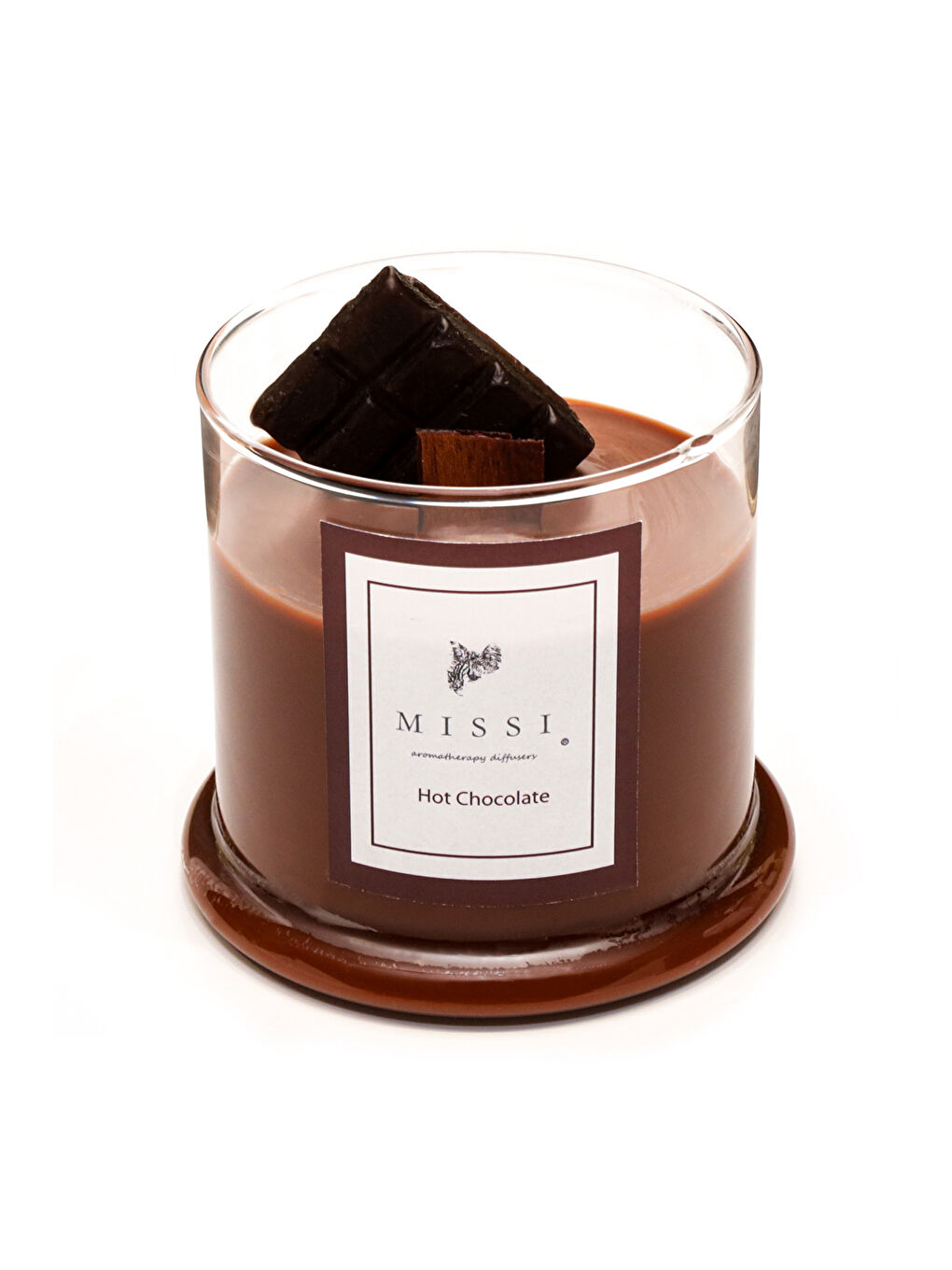 Kahverengi Üfleme Cam Ahşap Fitilli Hot Chocolate Vegan Mum(140 gr)-1