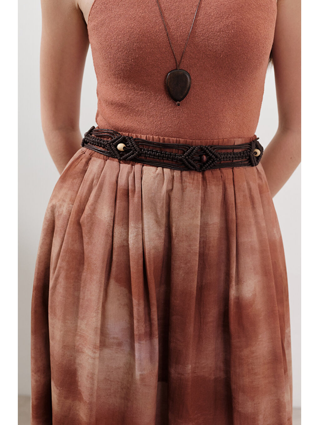 Rustik Örgülü Kemer Kahverengi