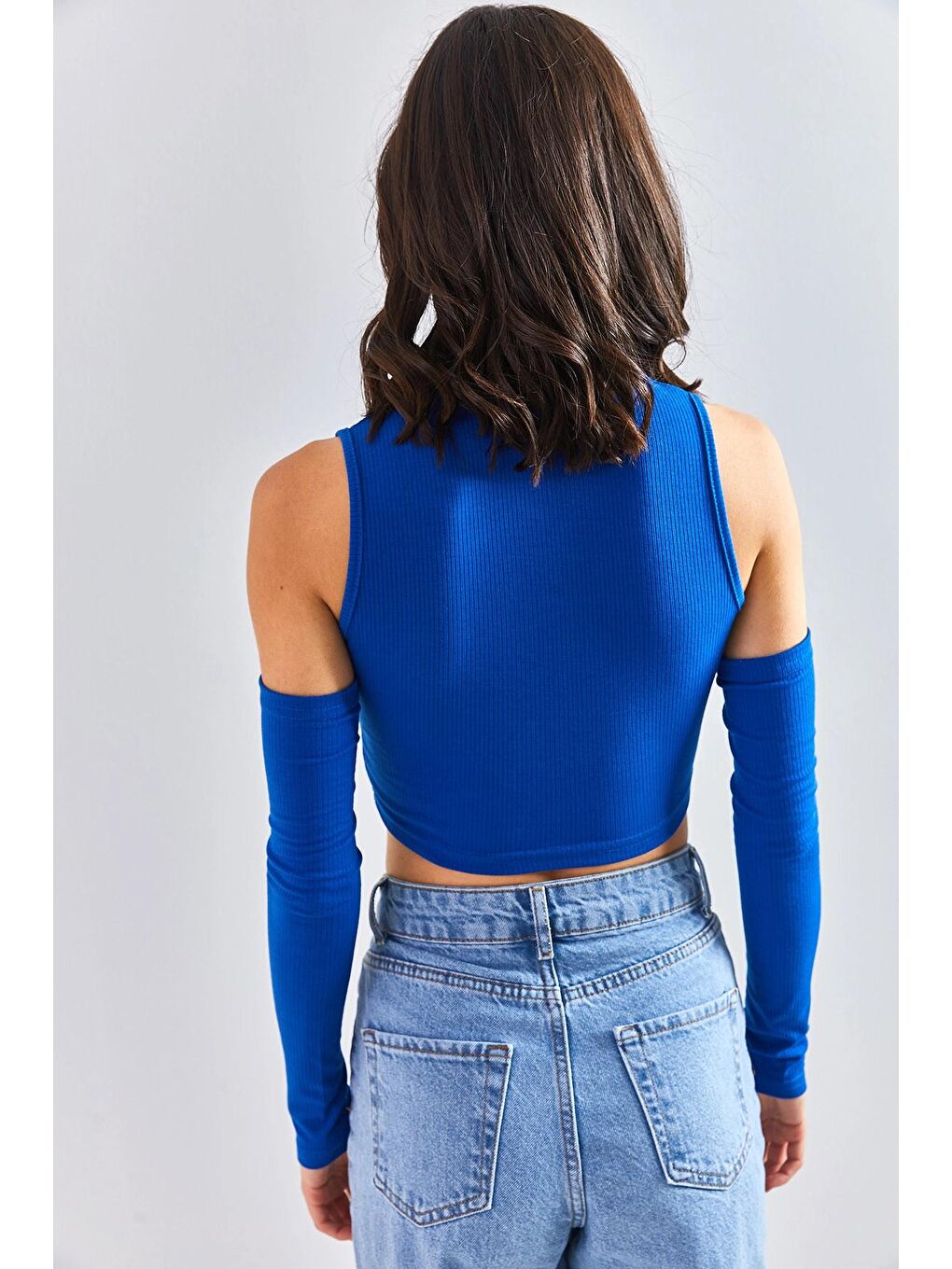 Mavi Kadın Boğaz Halkalı Kol Detaylı Bluz-3