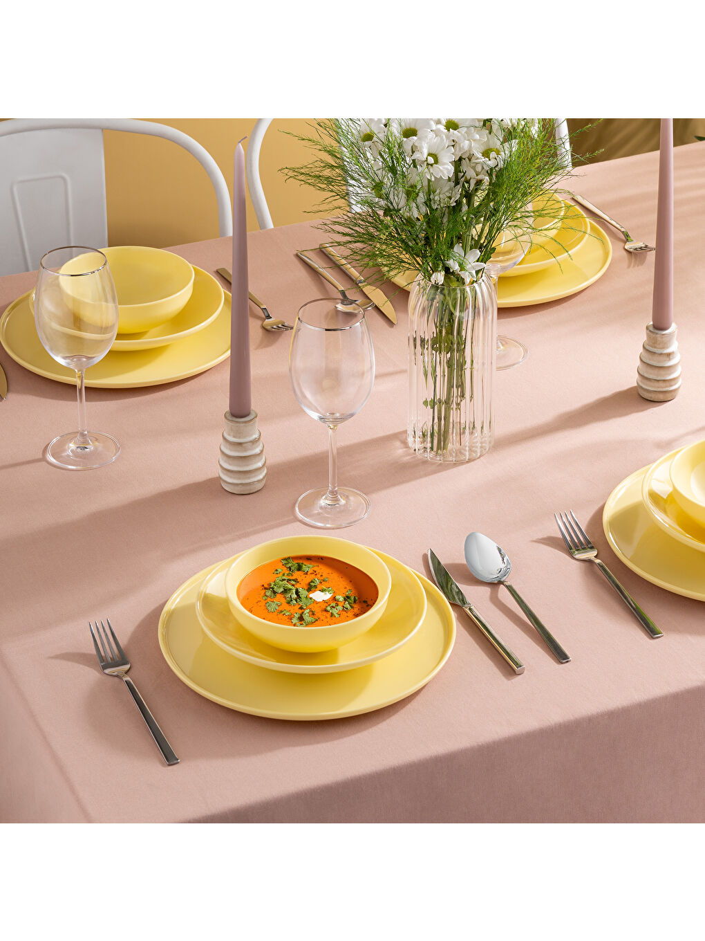 Sara 18 Parça 6 Kişilik Yemek Takımı Sarı-4