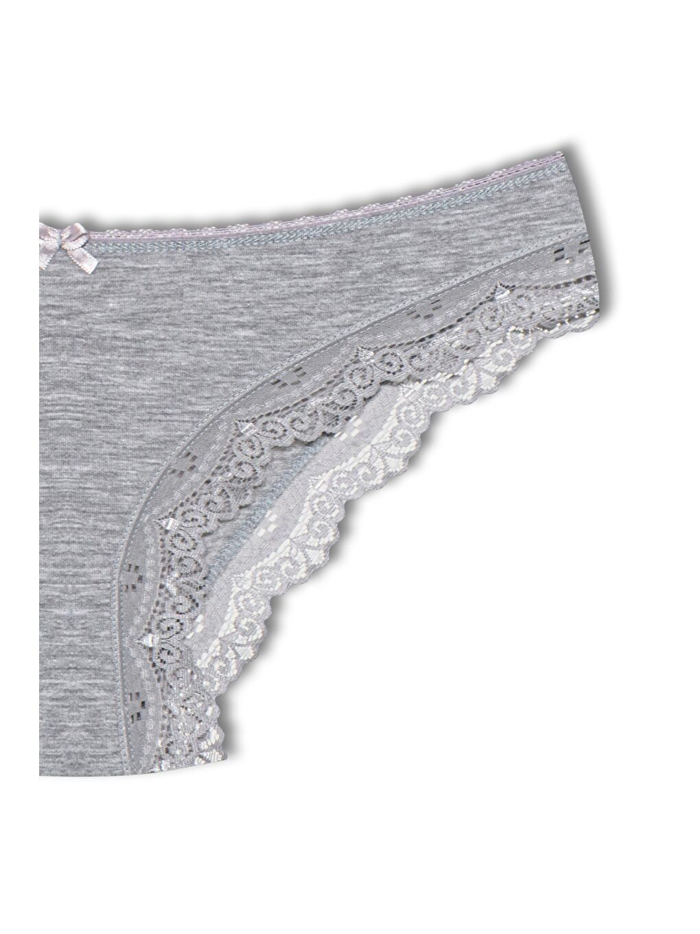 Gri Pamuklu Düşük Bel Paçası Dantel Basic Kadın Külot 5'li-10