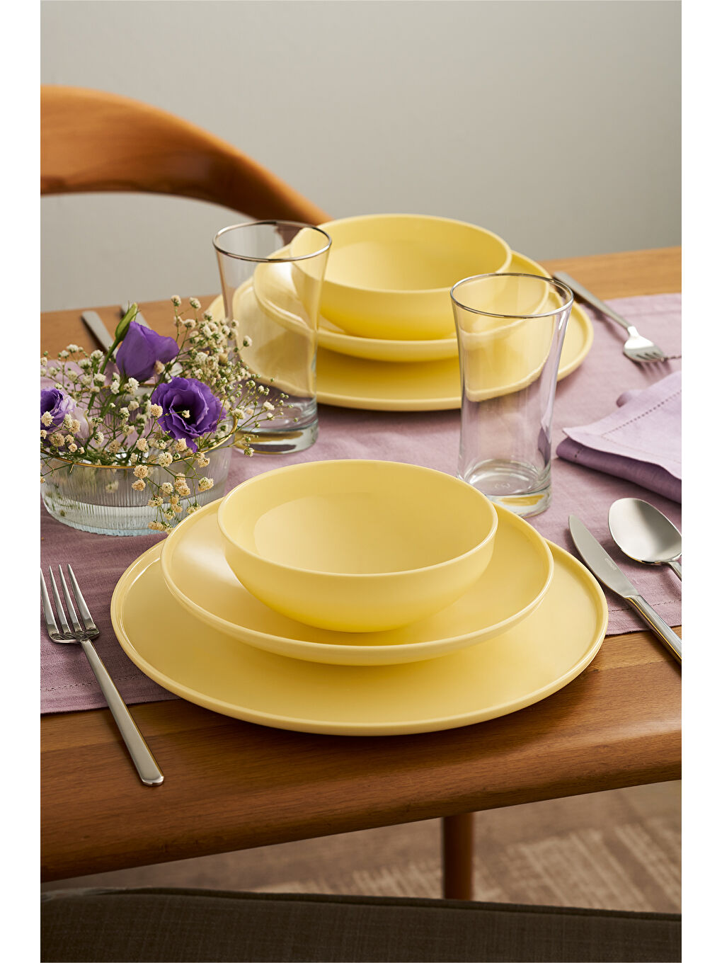 Sara 18 Parça 6 Kişilik Yemek Takımı Sarı-1