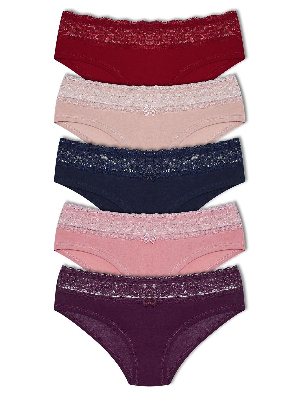 Bordo Pamuklu Beli Dantel Detaylı Hipster Kadın Külotu 5'Li