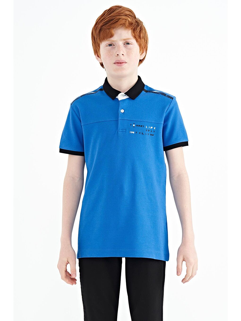 Mavi Saks Baskı Detaylı Standart Kalıp Polo Yaka Erkek Çocuk Tişört - 11140