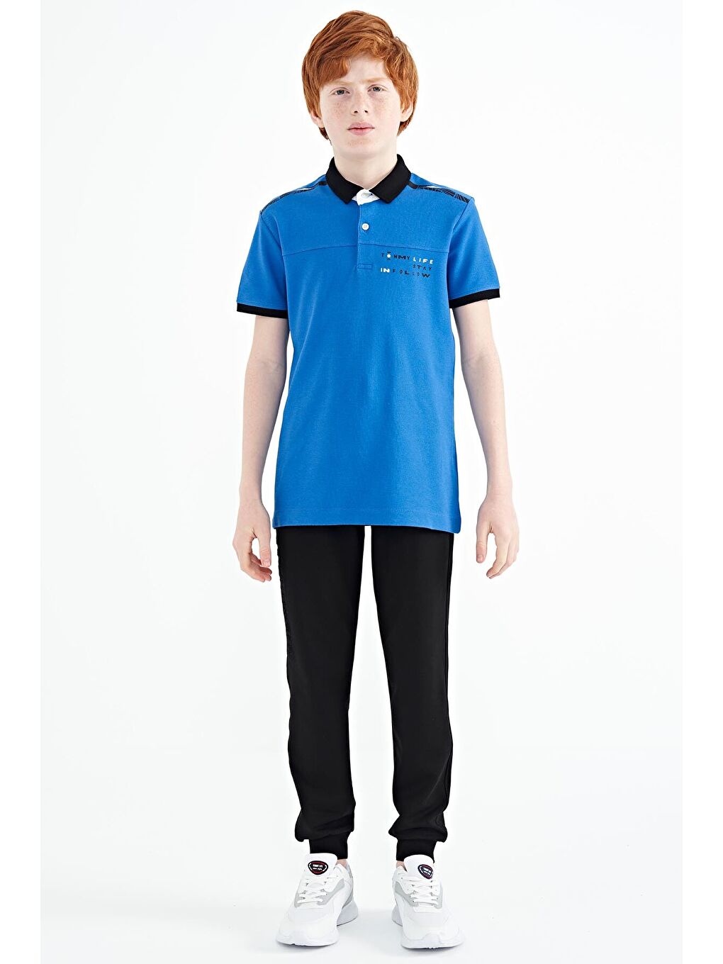 Mavi Saks Baskı Detaylı Standart Kalıp Polo Yaka Erkek Çocuk Tişört - 11140-1