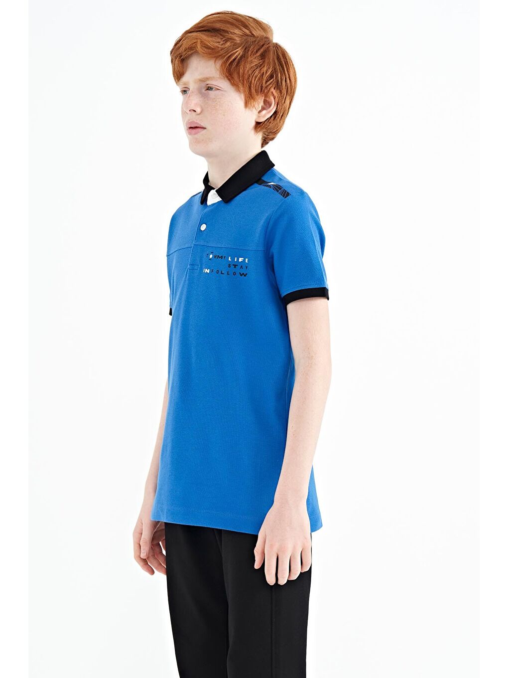 Mavi Saks Baskı Detaylı Standart Kalıp Polo Yaka Erkek Çocuk Tişört - 11140-3