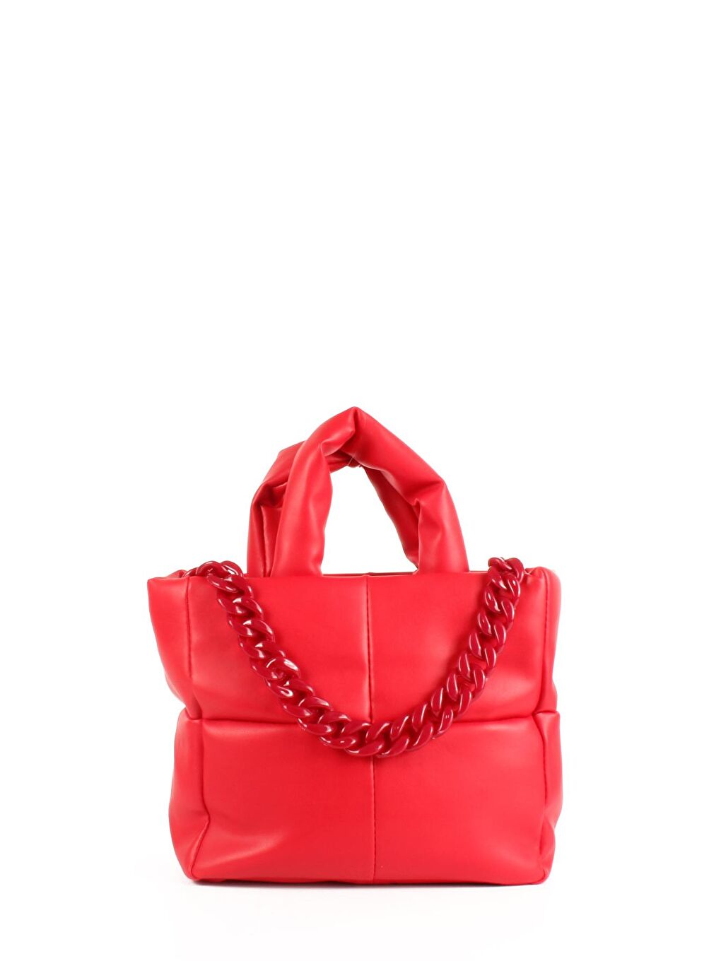 Kırmızı Kadın Zincir Detaylı Yumuşak Suni Deri Kapitoneli Şişme Kol ve Omuz Çantası (1703)