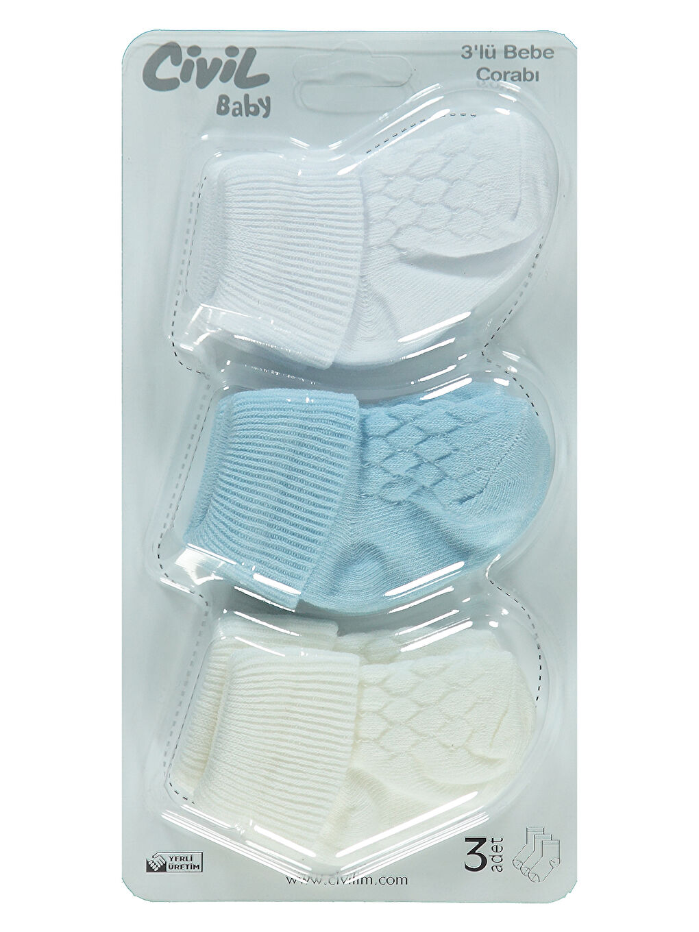 Baby Erkek Bebek 3'lü Çorap Set 0-6 Ay Mavi