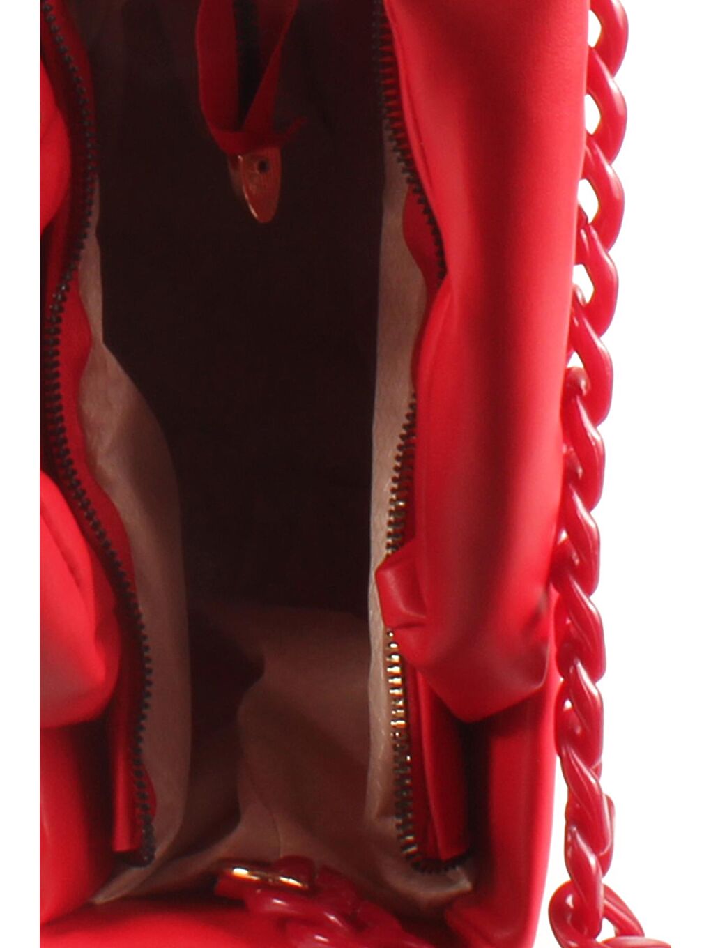 Kırmızı Kadın Zincir Detaylı Yumuşak Suni Deri Kapitoneli Şişme Kol ve Omuz Çantası (1703)-2