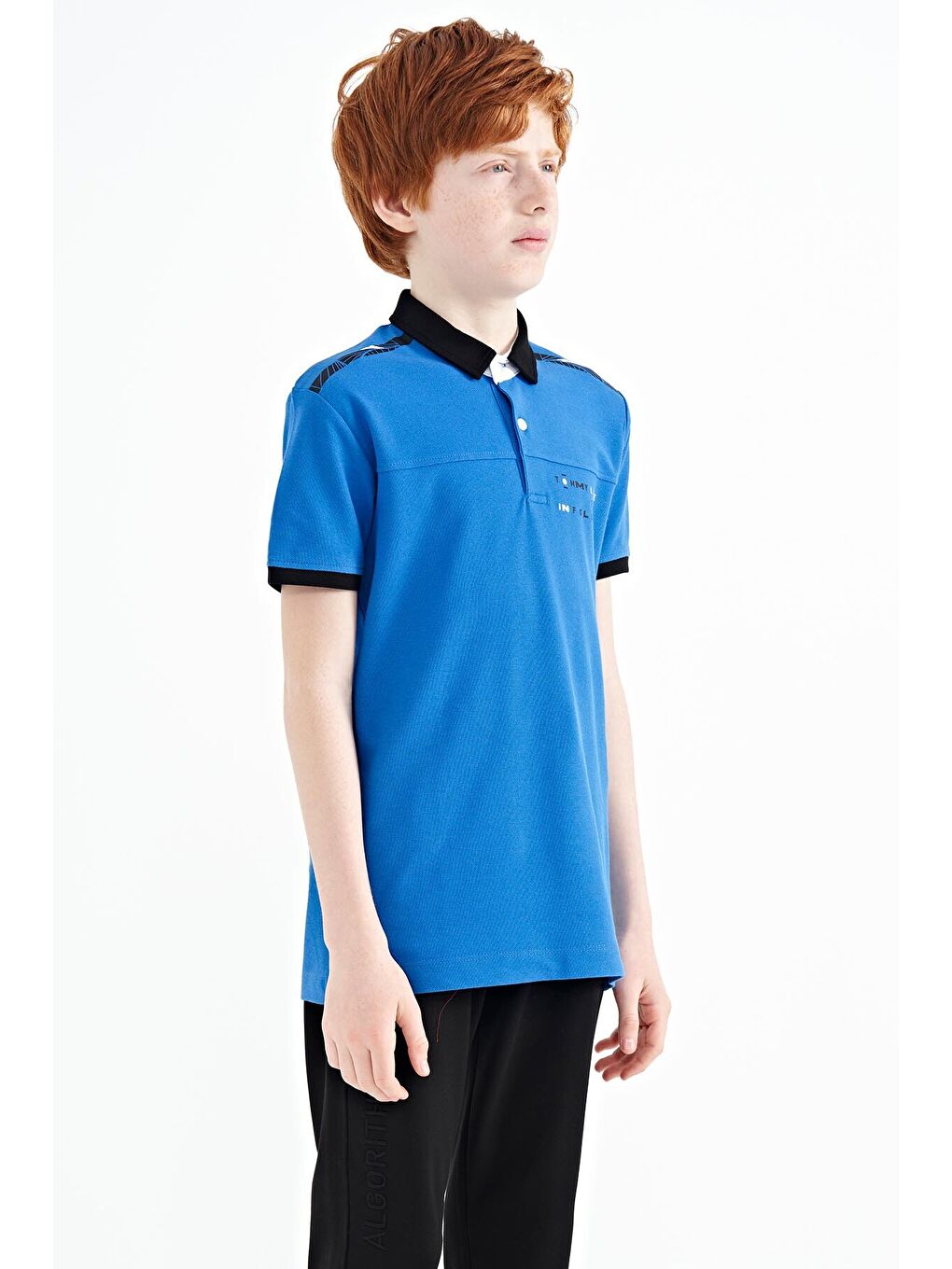 Mavi Saks Baskı Detaylı Standart Kalıp Polo Yaka Erkek Çocuk Tişört - 11140-4