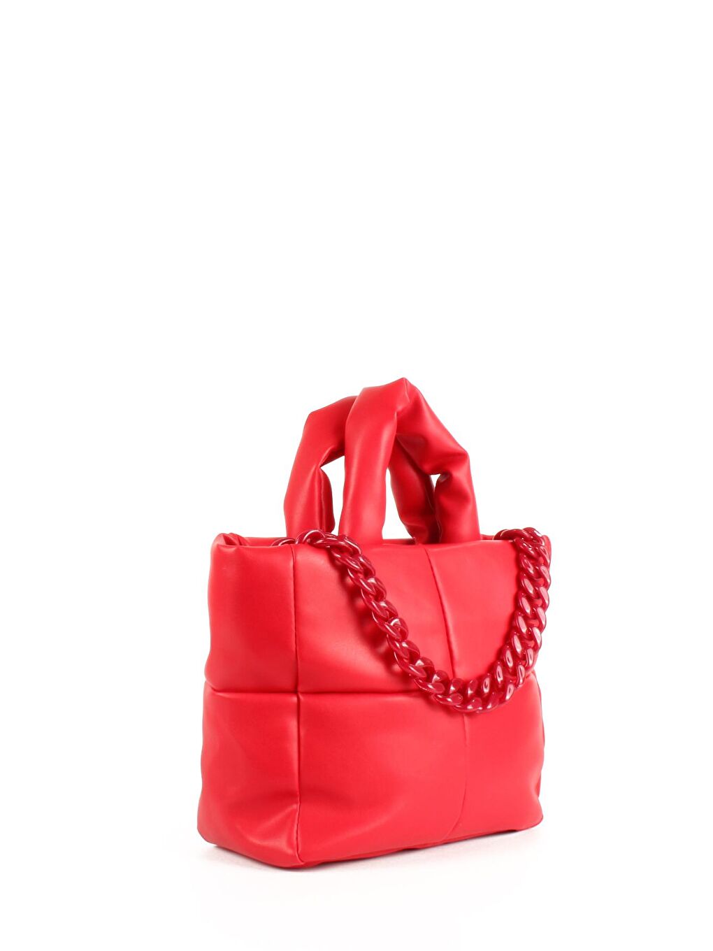 Kırmızı Kadın Zincir Detaylı Yumuşak Suni Deri Kapitoneli Şişme Kol ve Omuz Çantası (1703)-3