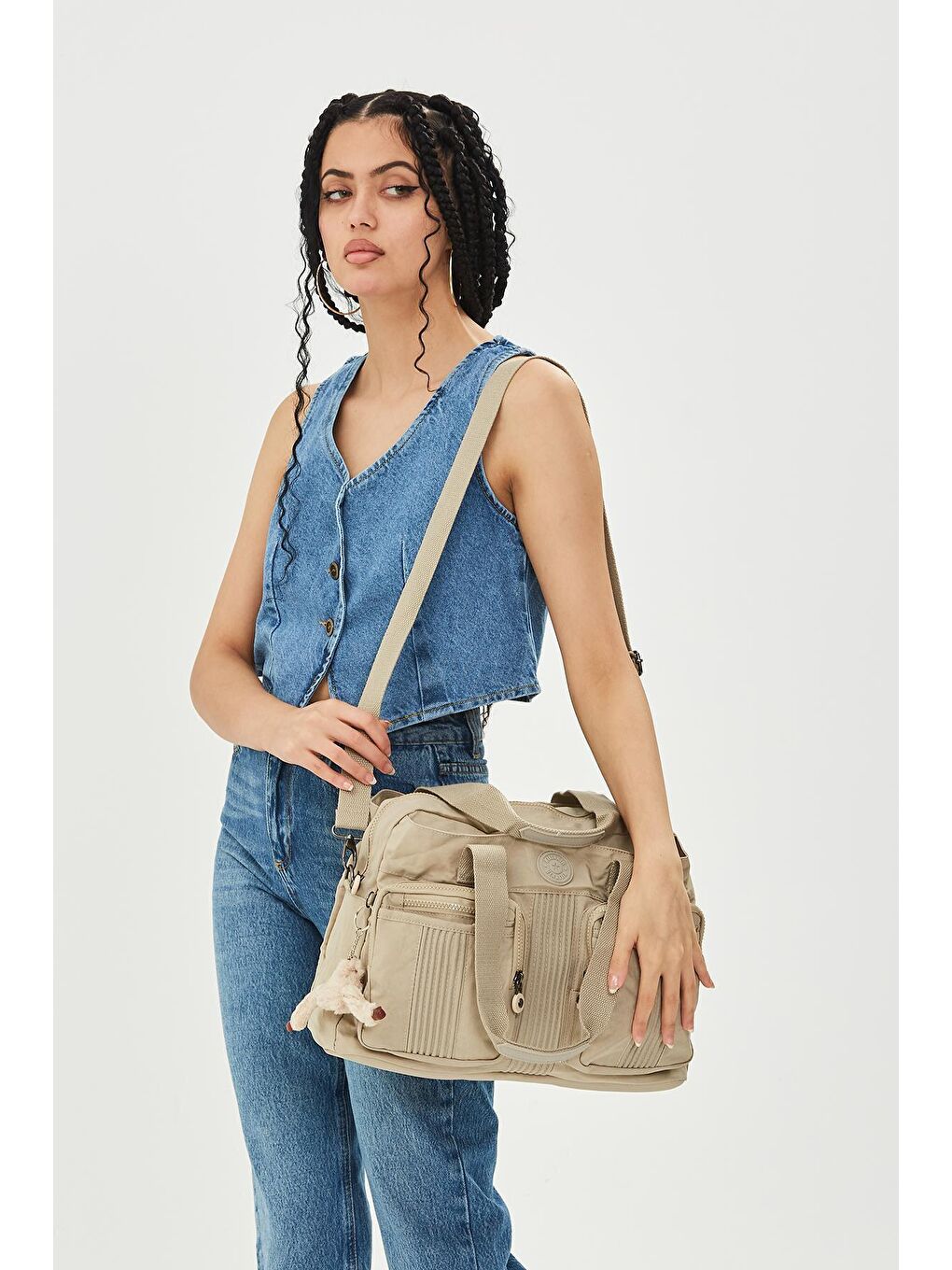 Ekru Krem Arlo Çok Gözlü Kadın Çanta-1