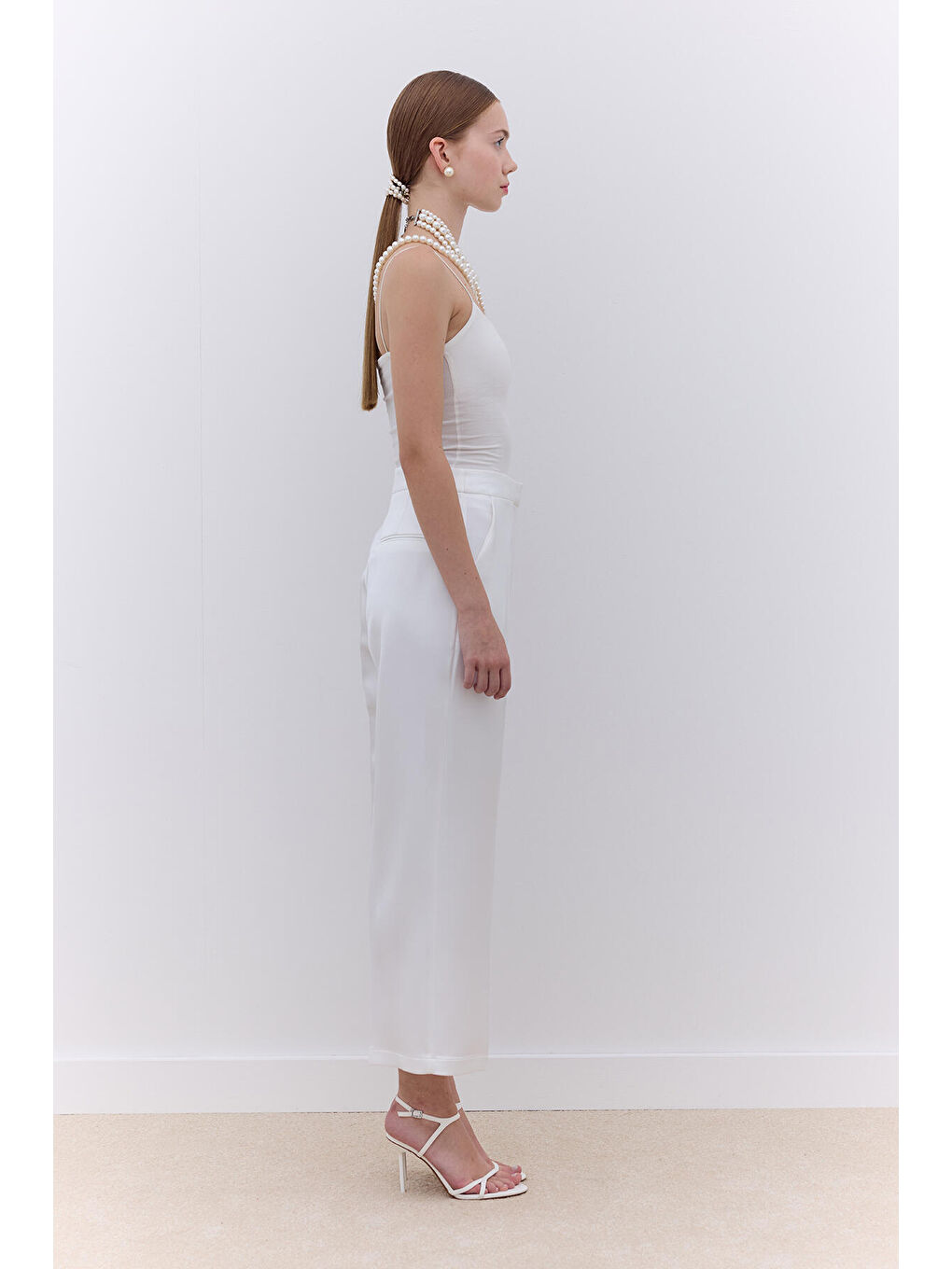 Saten Düz Paça Pantolon Ekru-2