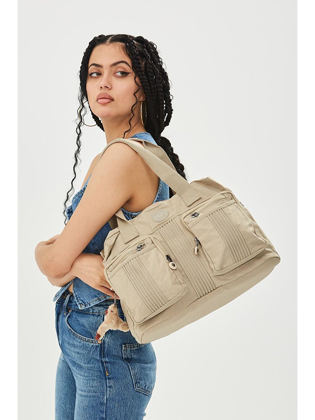 Ekru Krem Arlo Çok Gözlü Kadın Çanta-2