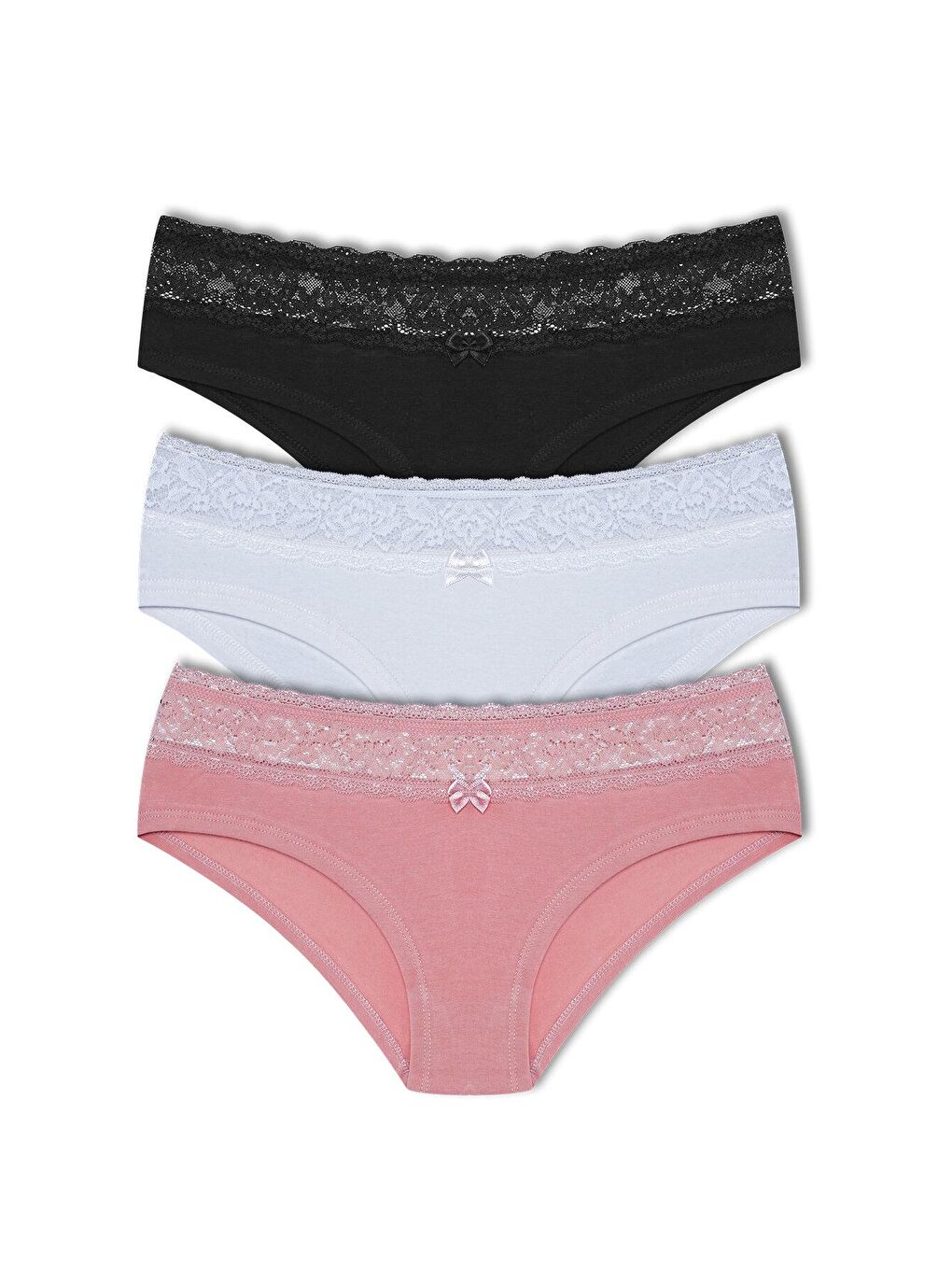 Beyaz Pamuklu Beli Dantel Detaylı Hipster Kadın Külotu 3'Lü