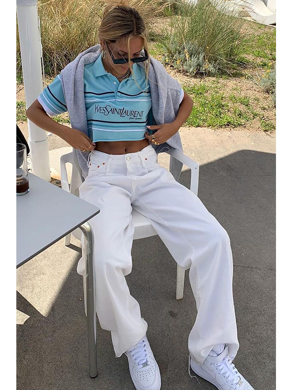 Beyaz Basic Pileli Palazzo Kadın Jean Mg1405-4