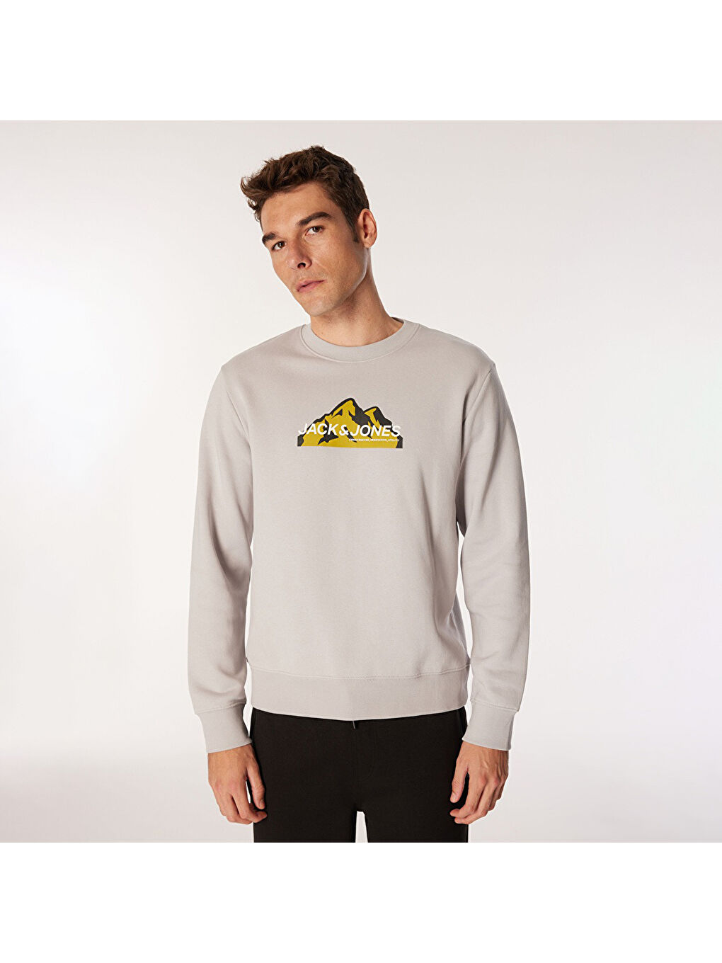 Jack & Jones Mountain Logo Erkek Gri Yuvarlak Yaka Sweatshirt - 3