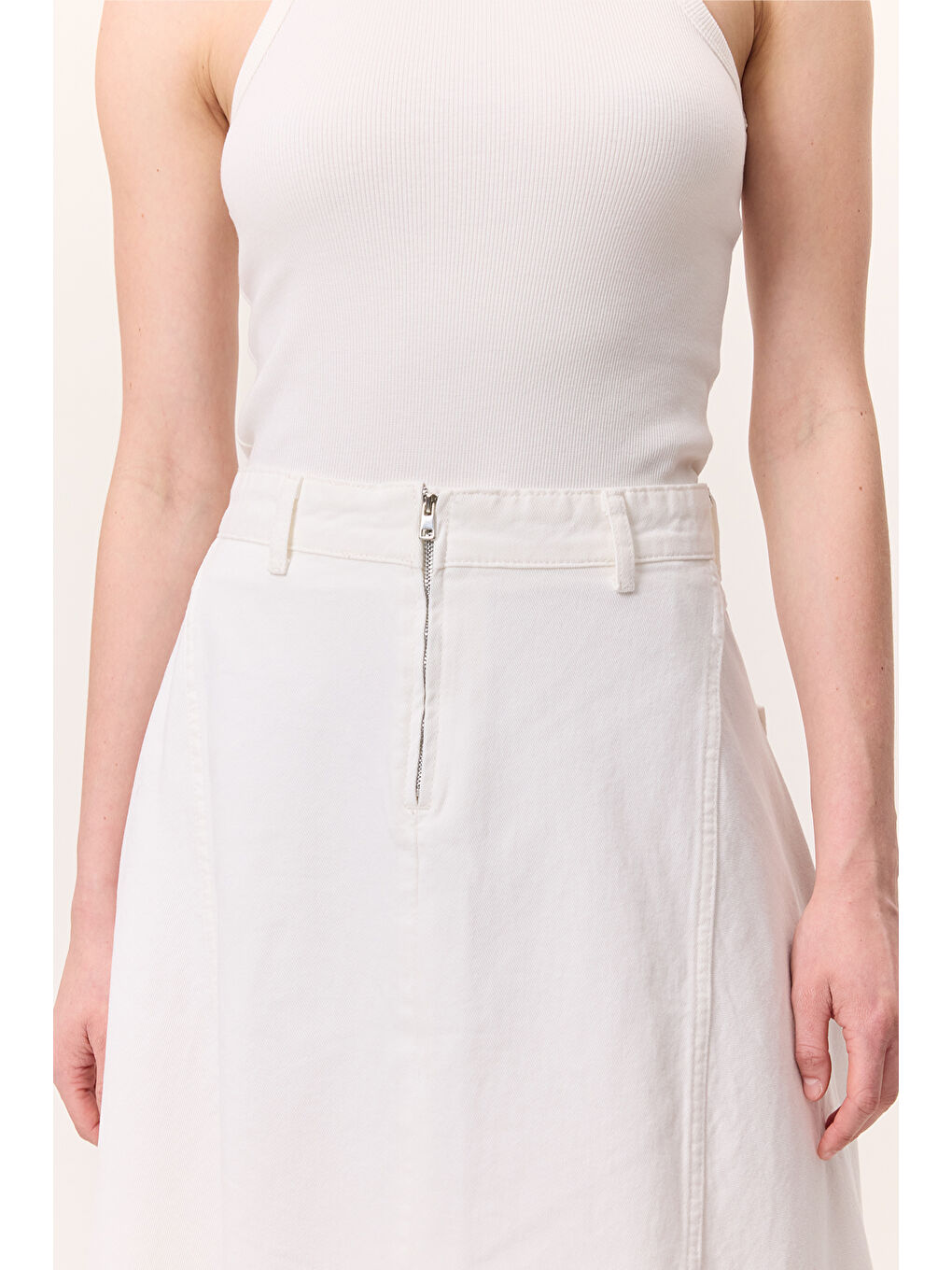 Volanlı Denim Etek Ekru-3