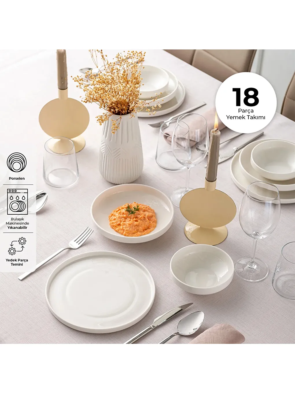 Beyaz Akis 18 Parça 6 Kişilik Yemek Takımı-4