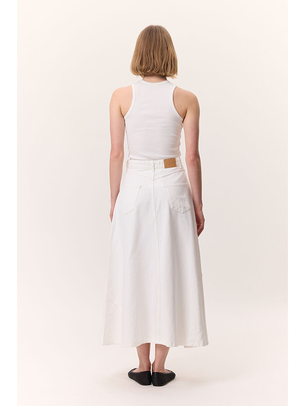 Volanlı Denim Etek Ekru-5