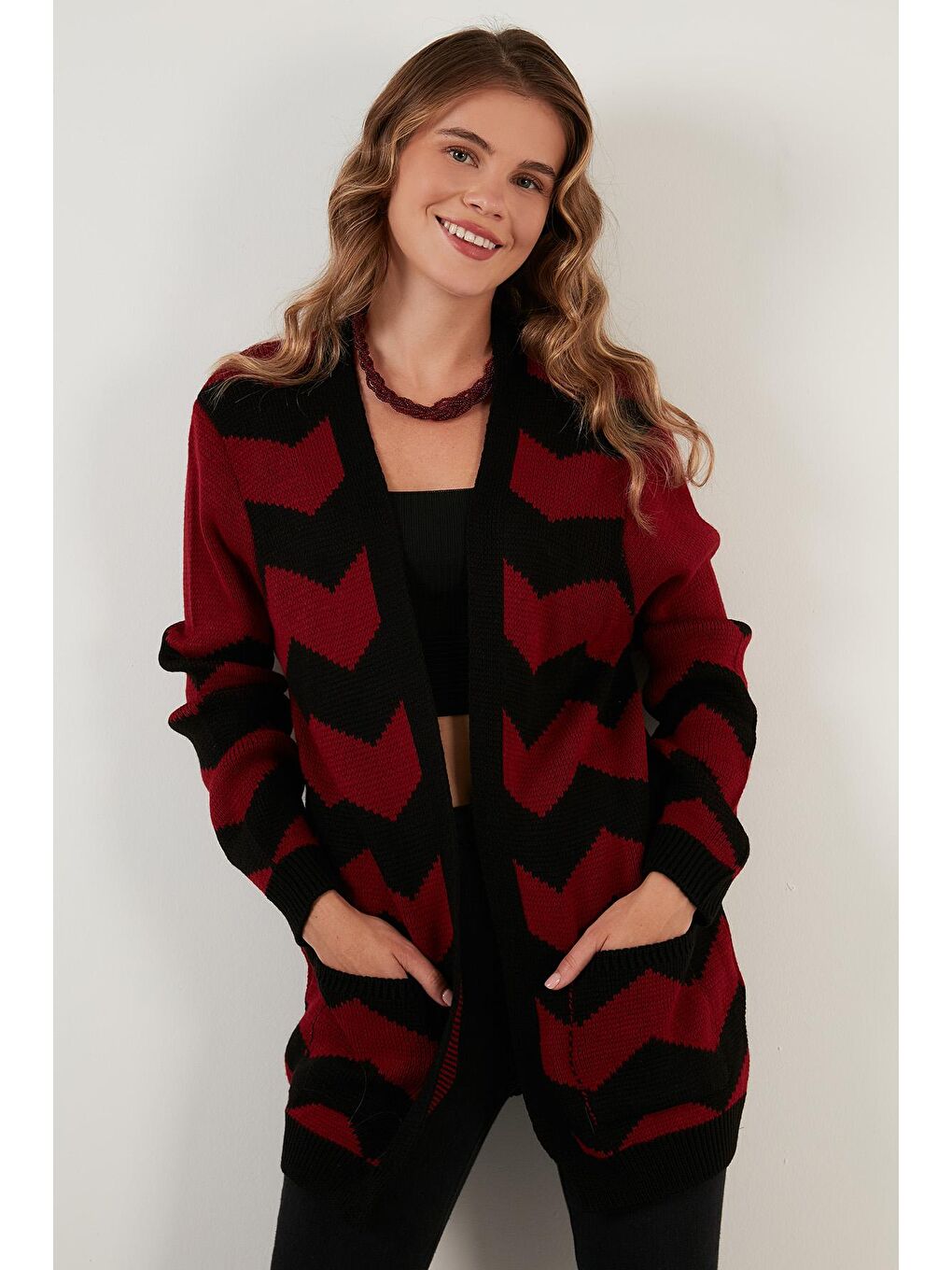 Siyah Renk Bloklu Cepli Uzun Hırka 6310006-1