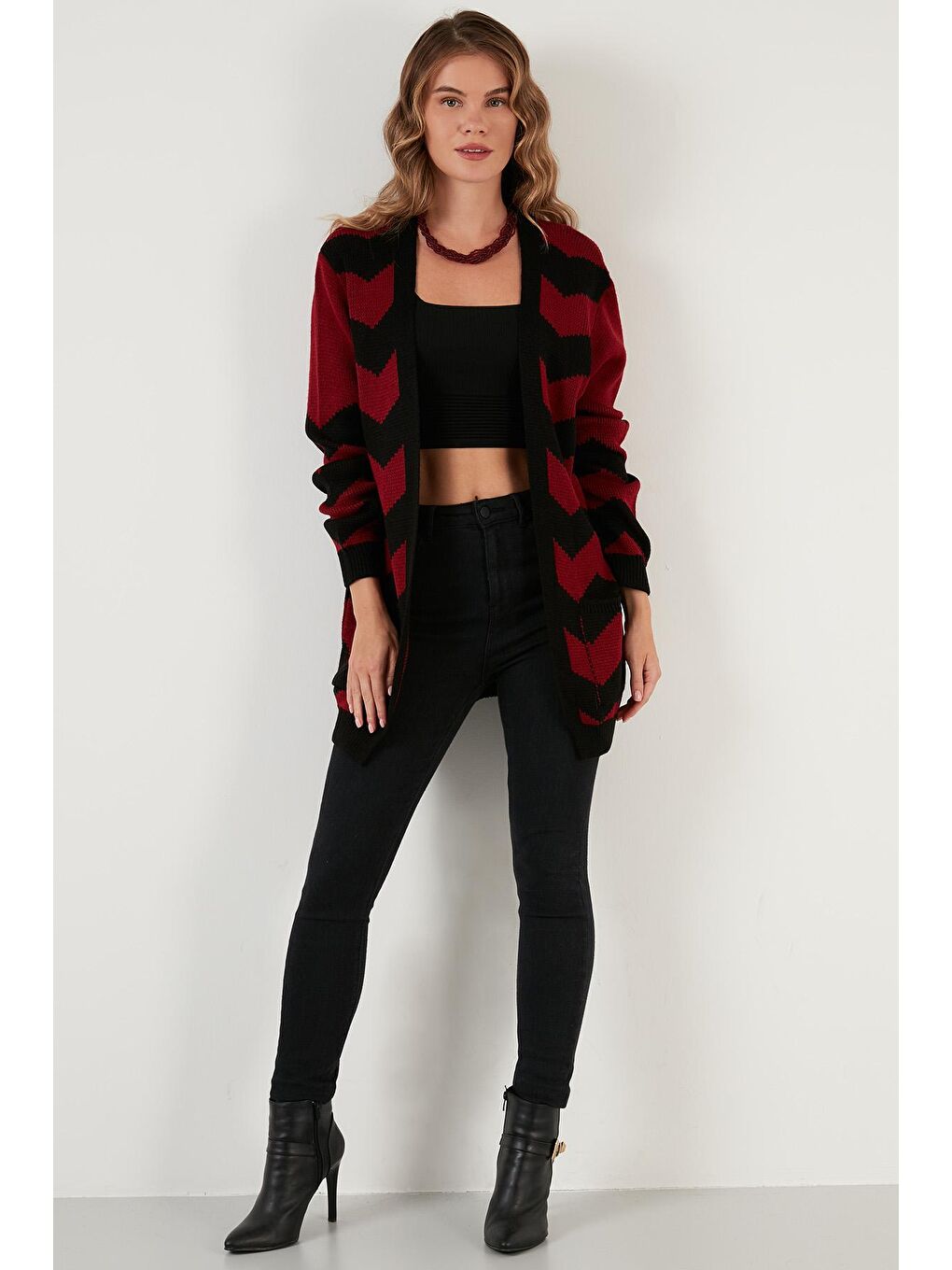 Siyah Renk Bloklu Cepli Uzun Hırka 6310006-2