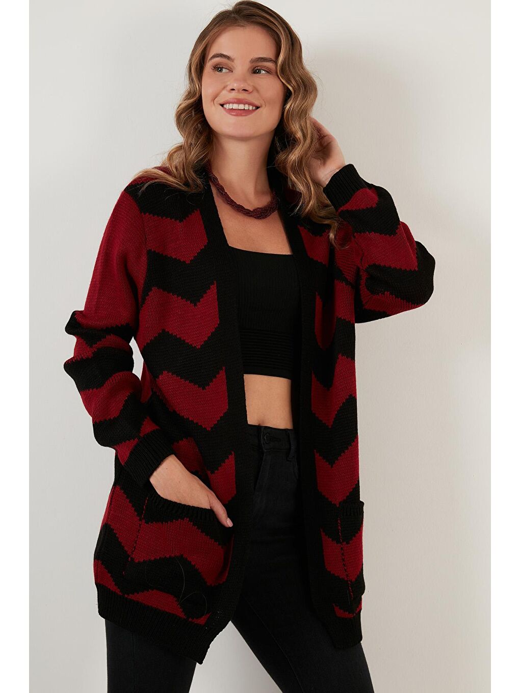 Siyah Renk Bloklu Cepli Uzun Hırka 6310006-3