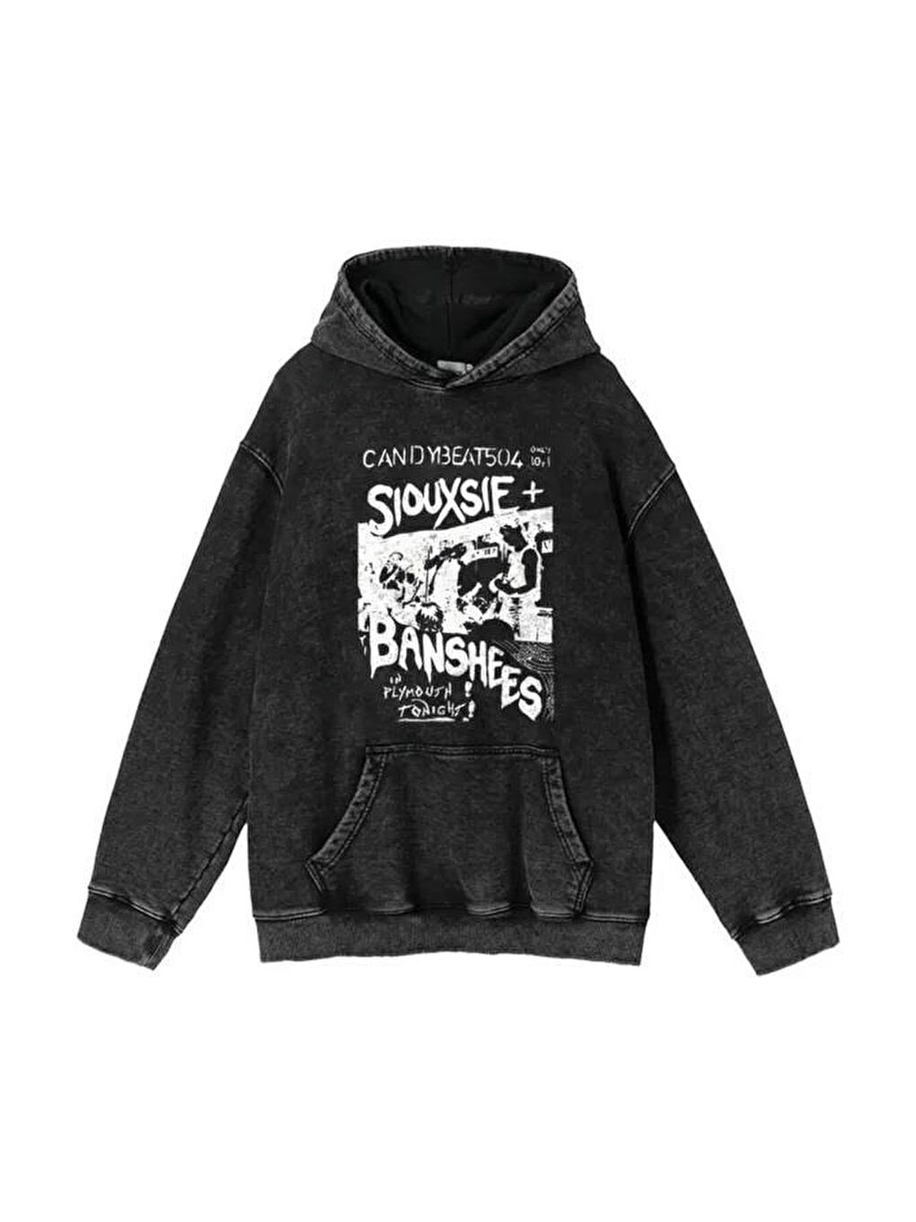 Touz Moda Antrasit Siouxsie Banshees Baskılı Yıkamalı Vintage Unisex Oversize Kapüşonlu Sweatshirt