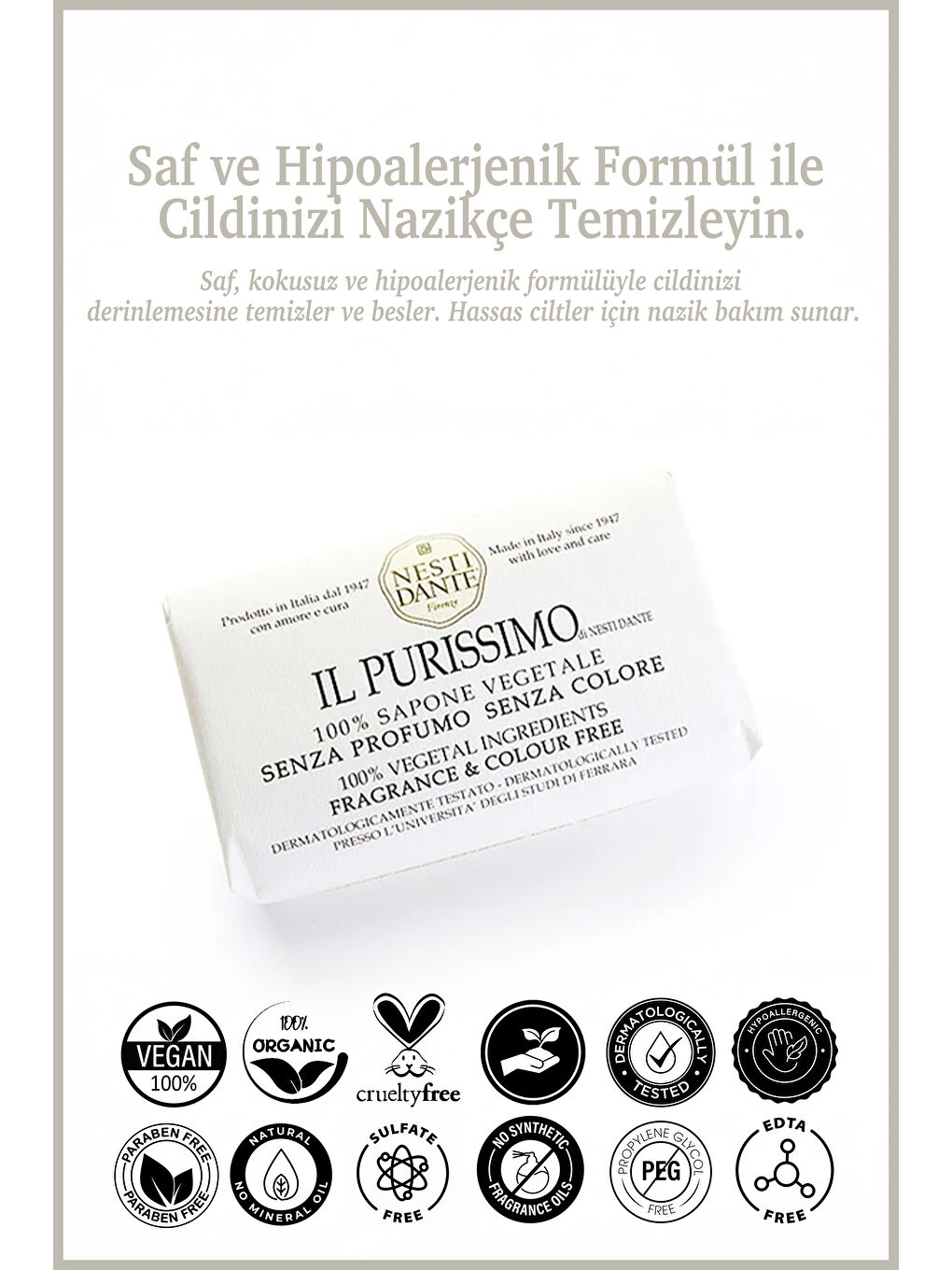 Nesti Dante Nesti Dante Il Purissimo %100 Saf Sabun Kokusuz Renksiz Hipoalerjenik Bakım 150 Gr - 1