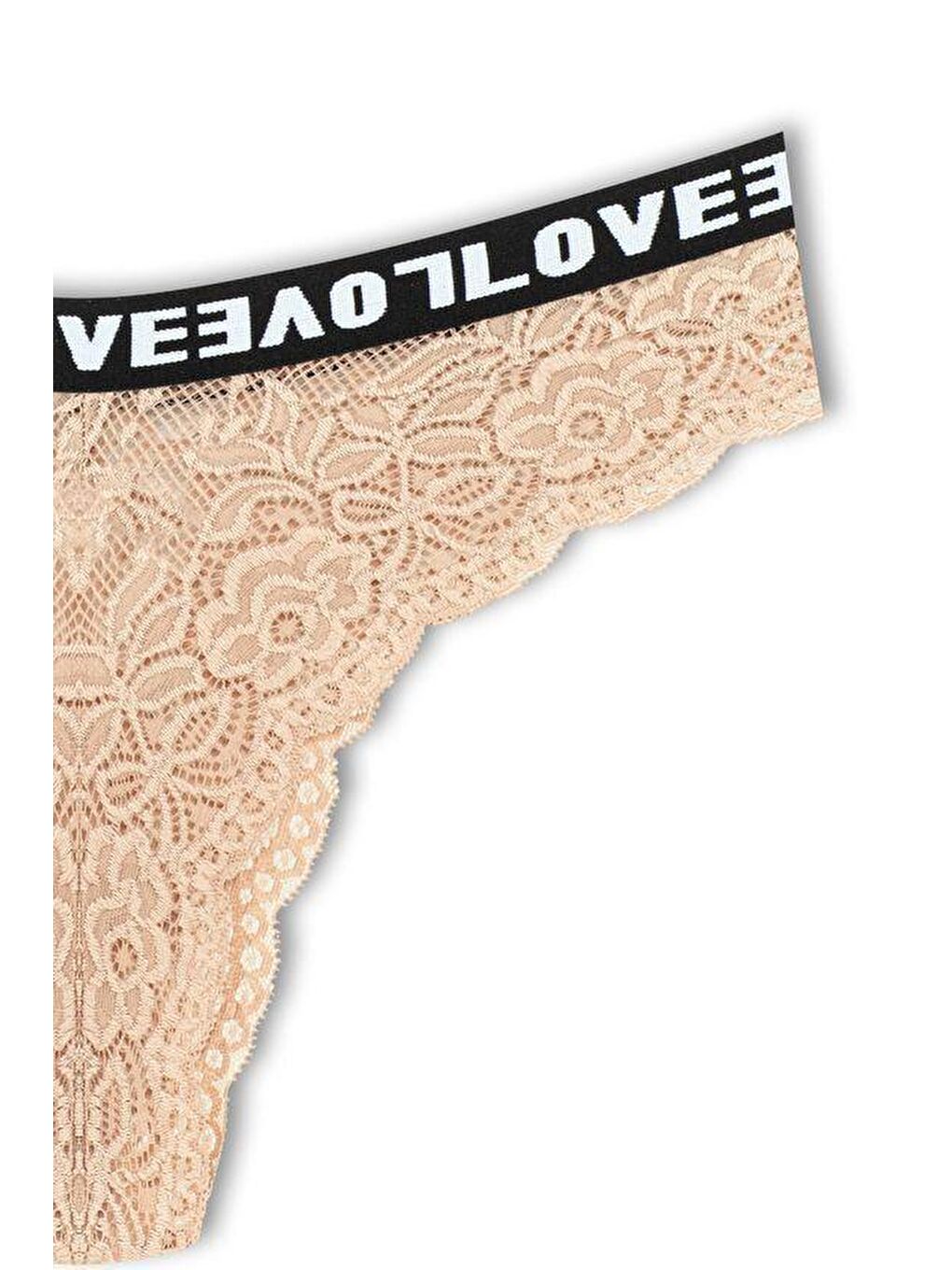 Kahverengi Brezilya Kesim Dantelli LOVE Lastik Yüksek Bel Kadın Külot-1