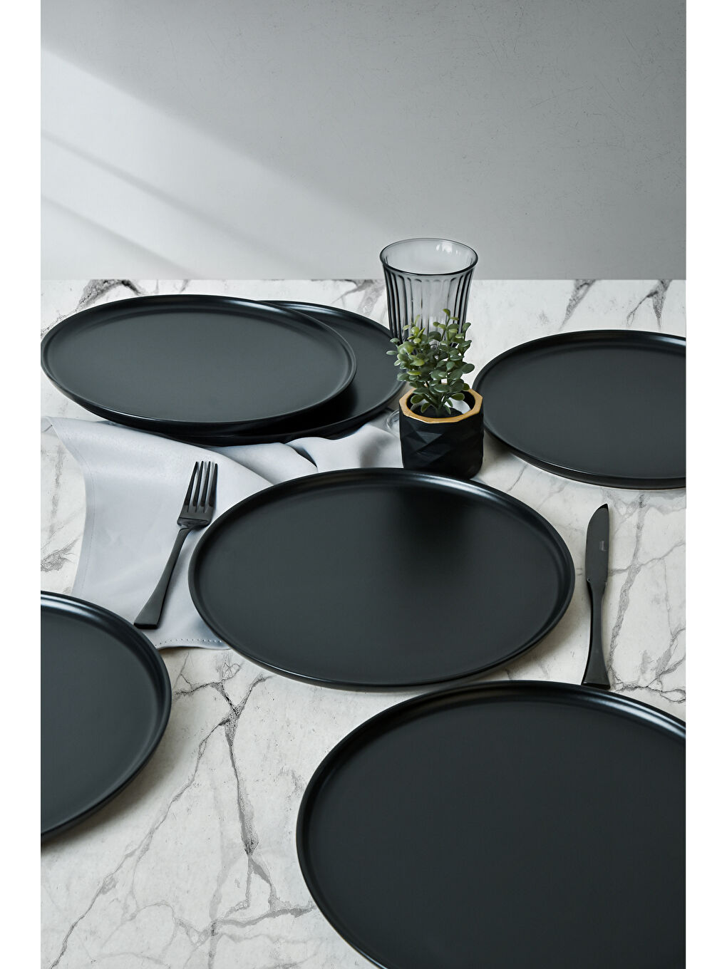 Keramika Mat Siyah Nordic Servis Tabağı 28 cm 6 Adet