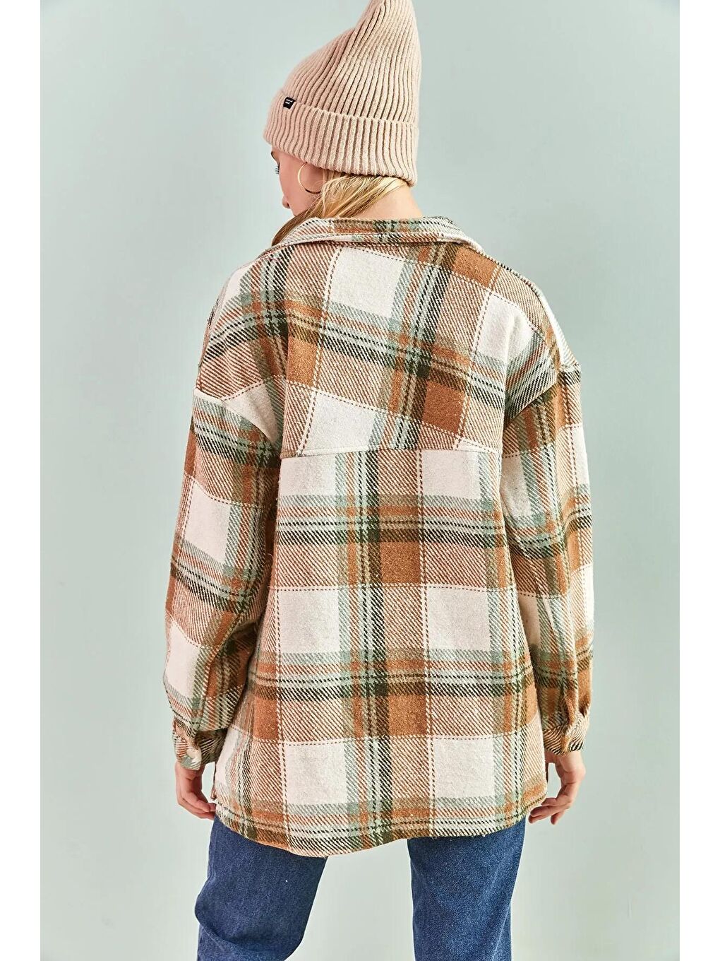 Karışık Kadın Arkası Rubalı Ekose Desen Oduncu Gömlek-1
