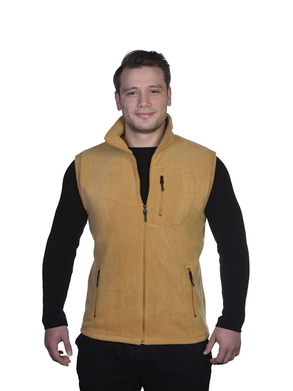 GENIUS STORE Camel Erkek Polar Yelek Tam Femuarlı Outdoor Spor Yelek 3 Cepli 8 Renk