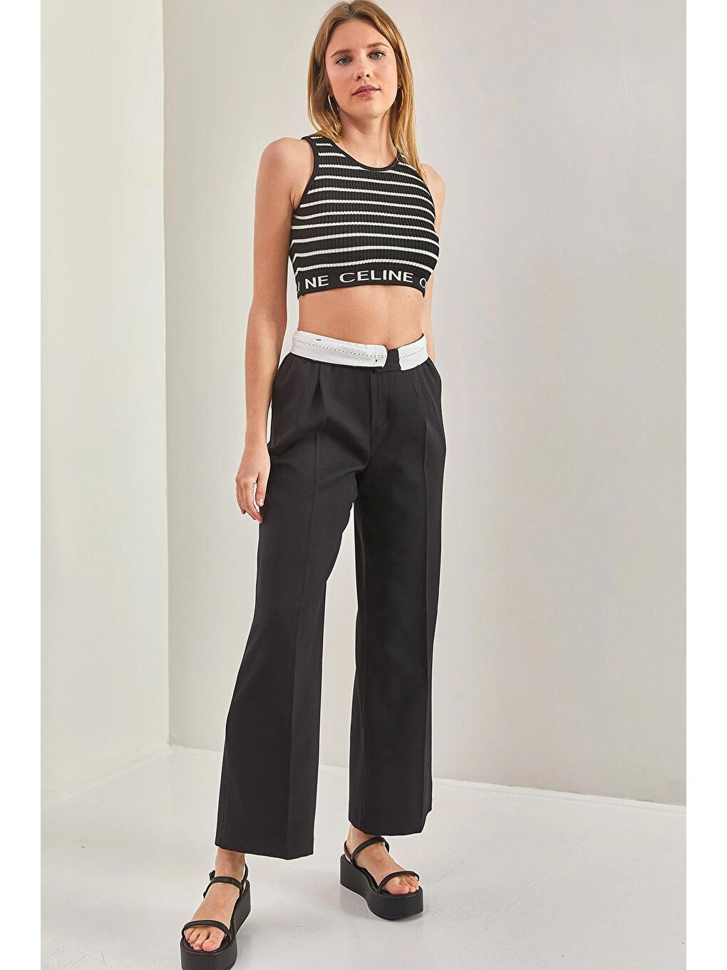 Siyah Kadın Kemeri Astarlı Pantolon-1