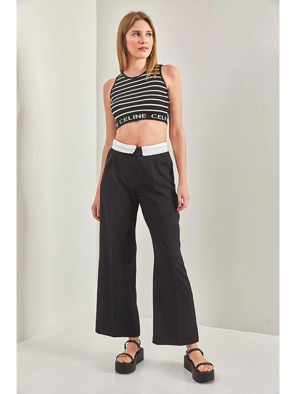 Siyah Kadın Kemeri Astarlı Pantolon-2