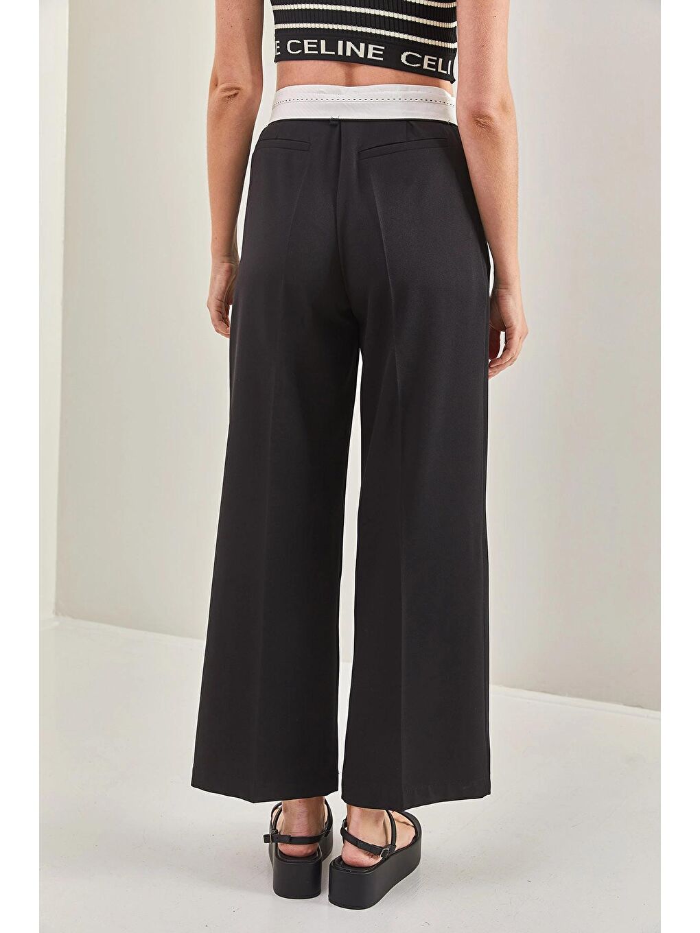 Siyah Kadın Kemeri Astarlı Pantolon-3