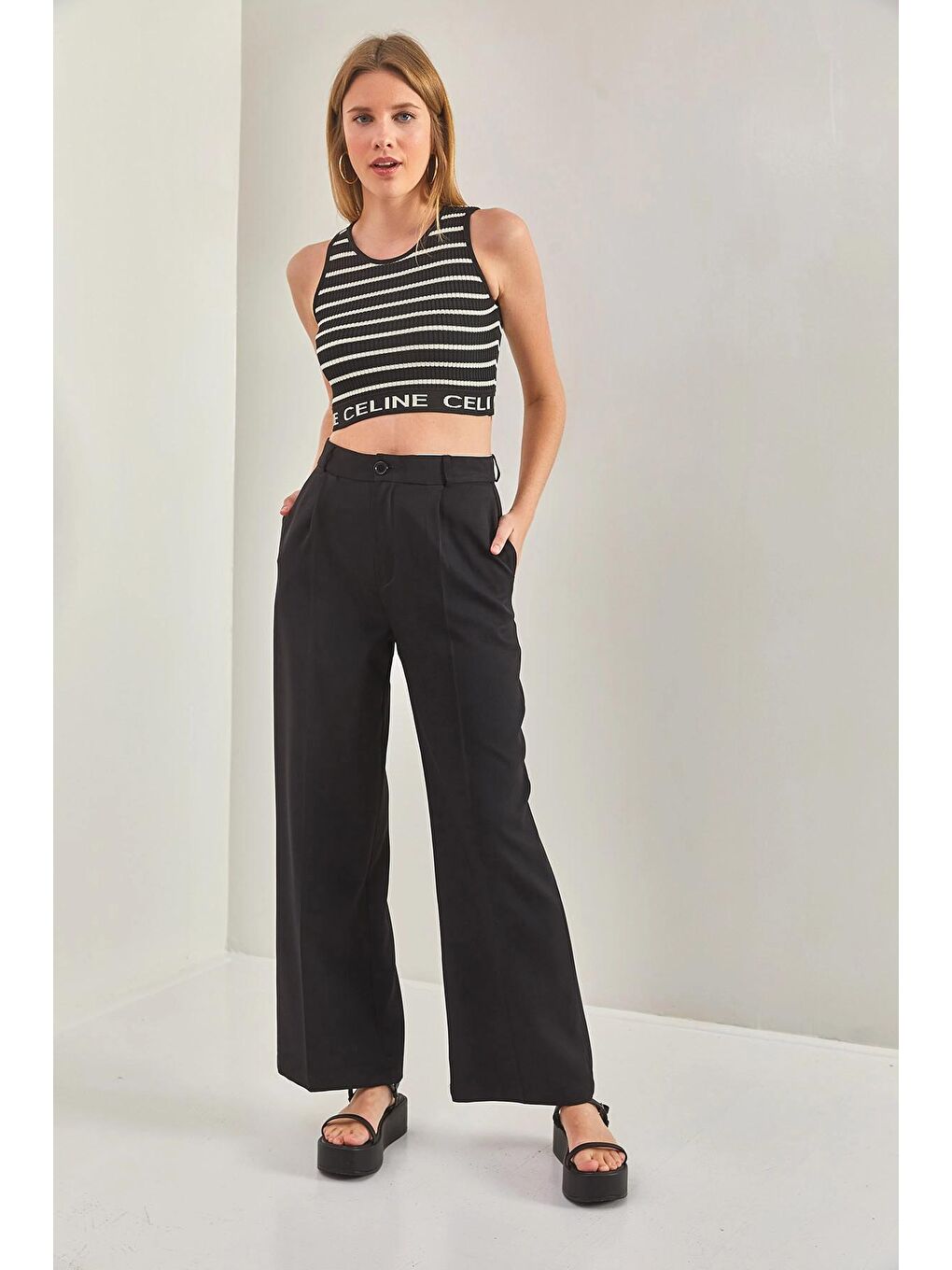 Siyah Kadın Kemeri Astarlı Pantolon-4