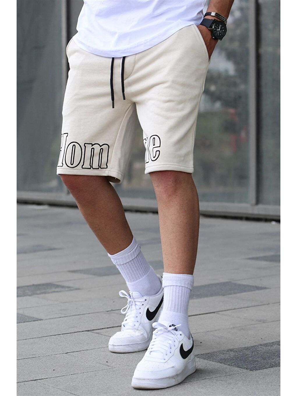 Erkek Baskılı Bej Kapri Şort 5439