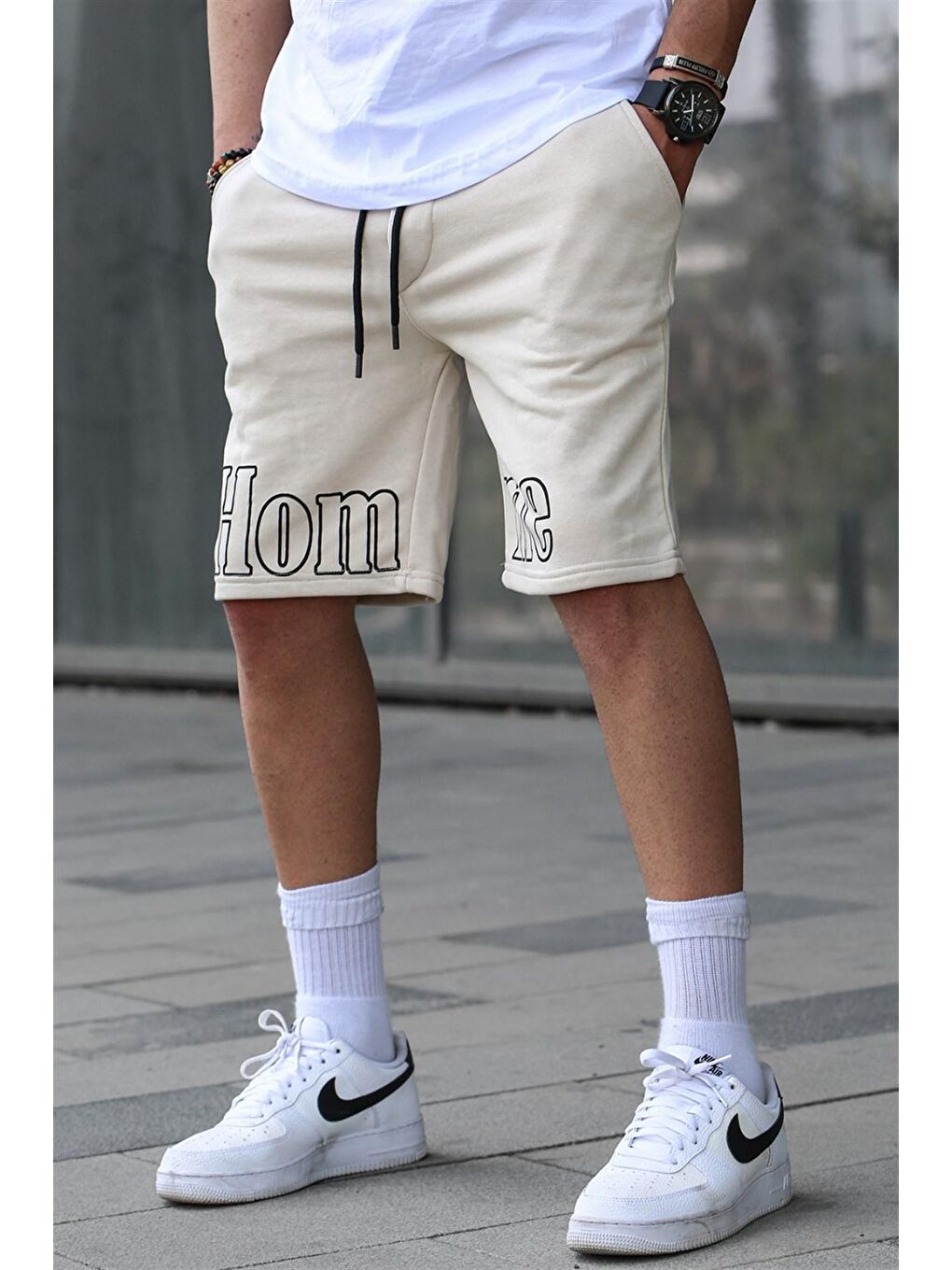 Erkek Baskılı Bej Kapri Şort 5439-1