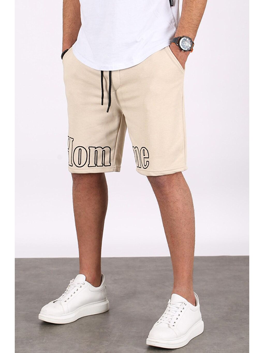 Erkek Baskılı Bej Kapri Şort 5439-2