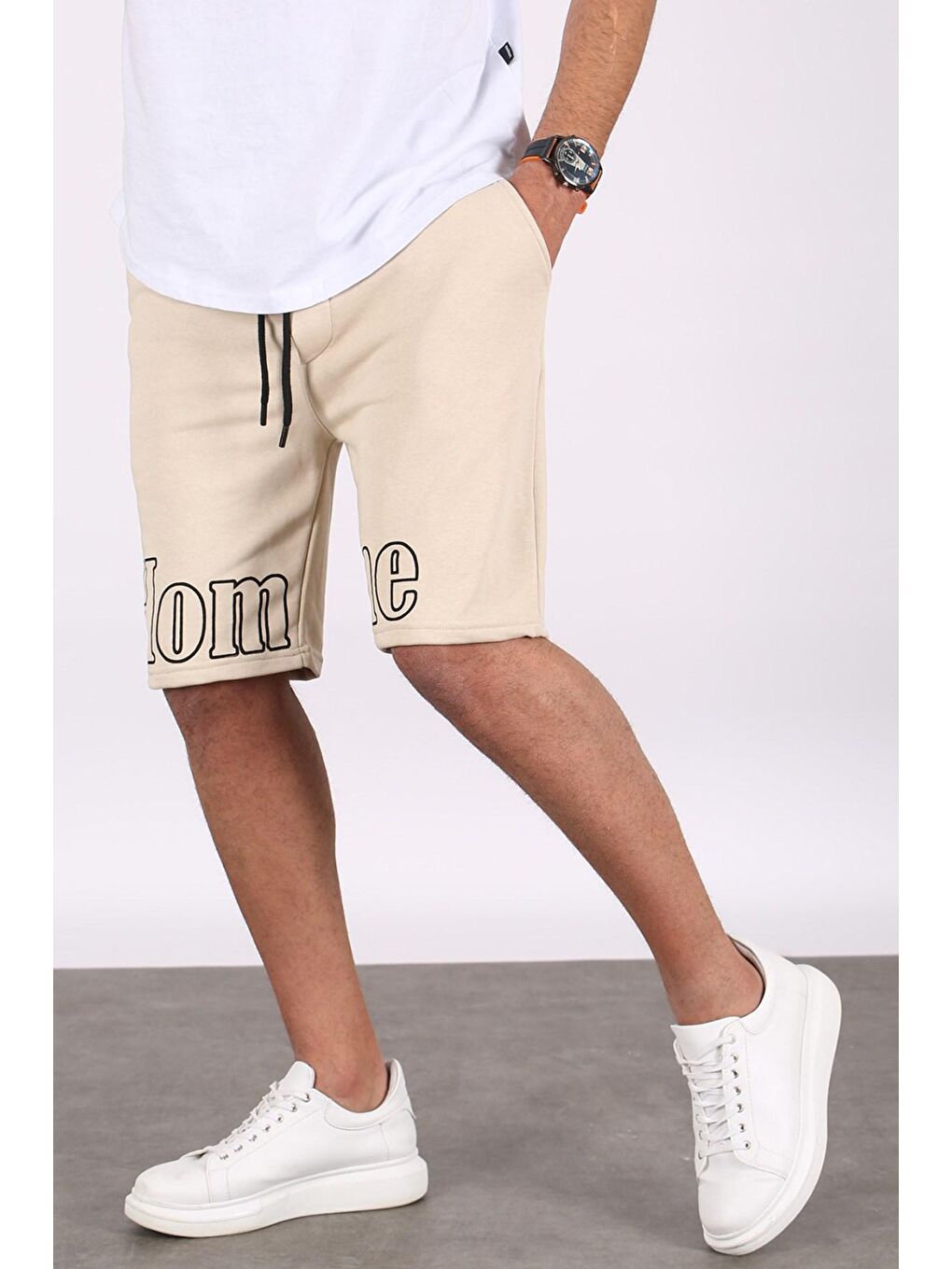 Erkek Baskılı Bej Kapri Şort 5439-3