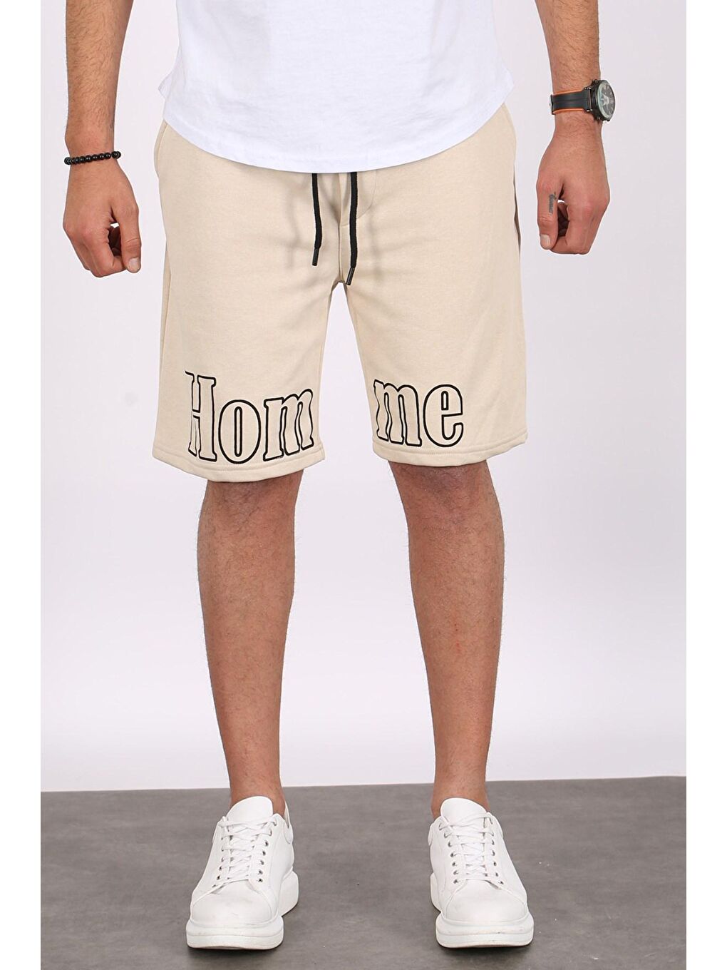 Erkek Baskılı Bej Kapri Şort 5439-4