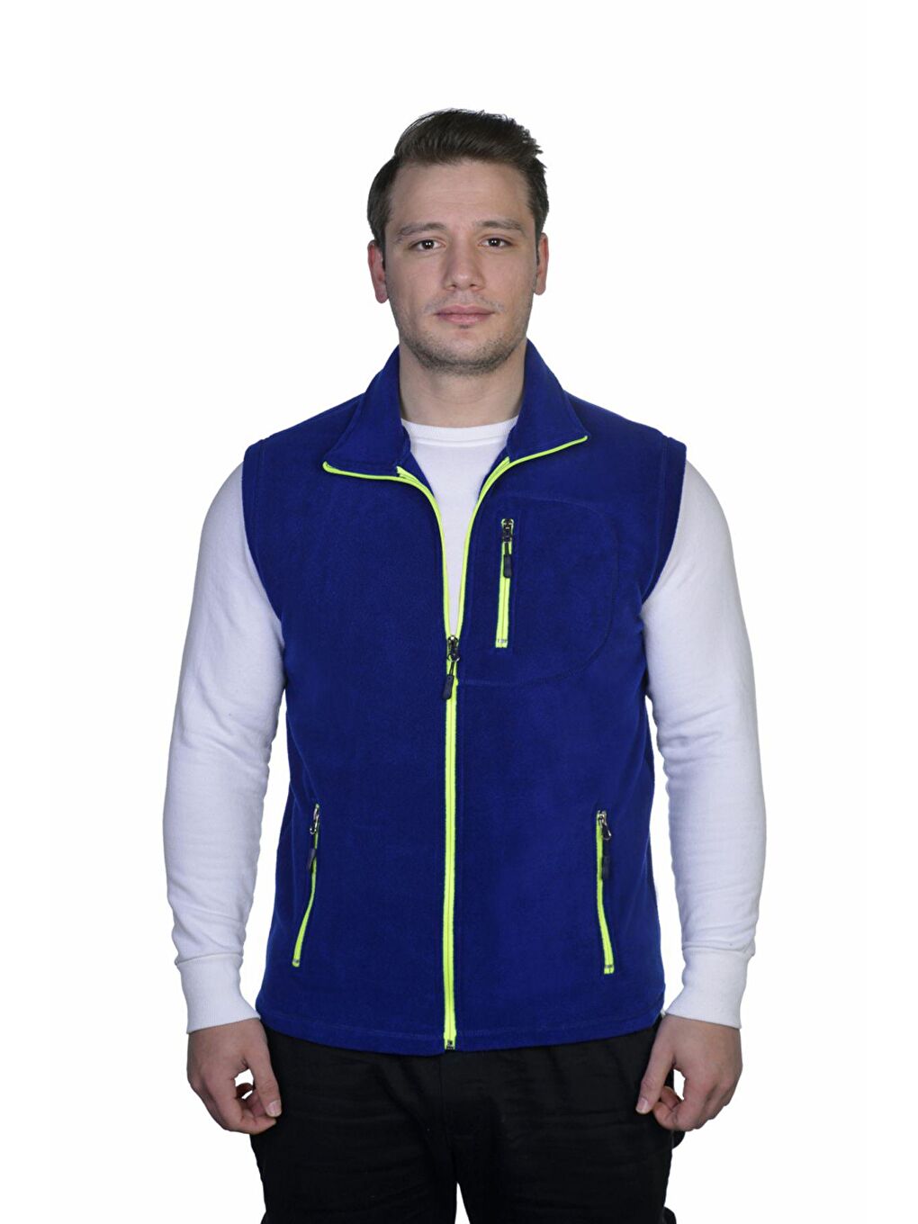 GENIUS STORE Mat Mavi Erkek Polar Yelek Tam Femuarlı Outdoor Spor Yelek 3 Cepli 8 Renk