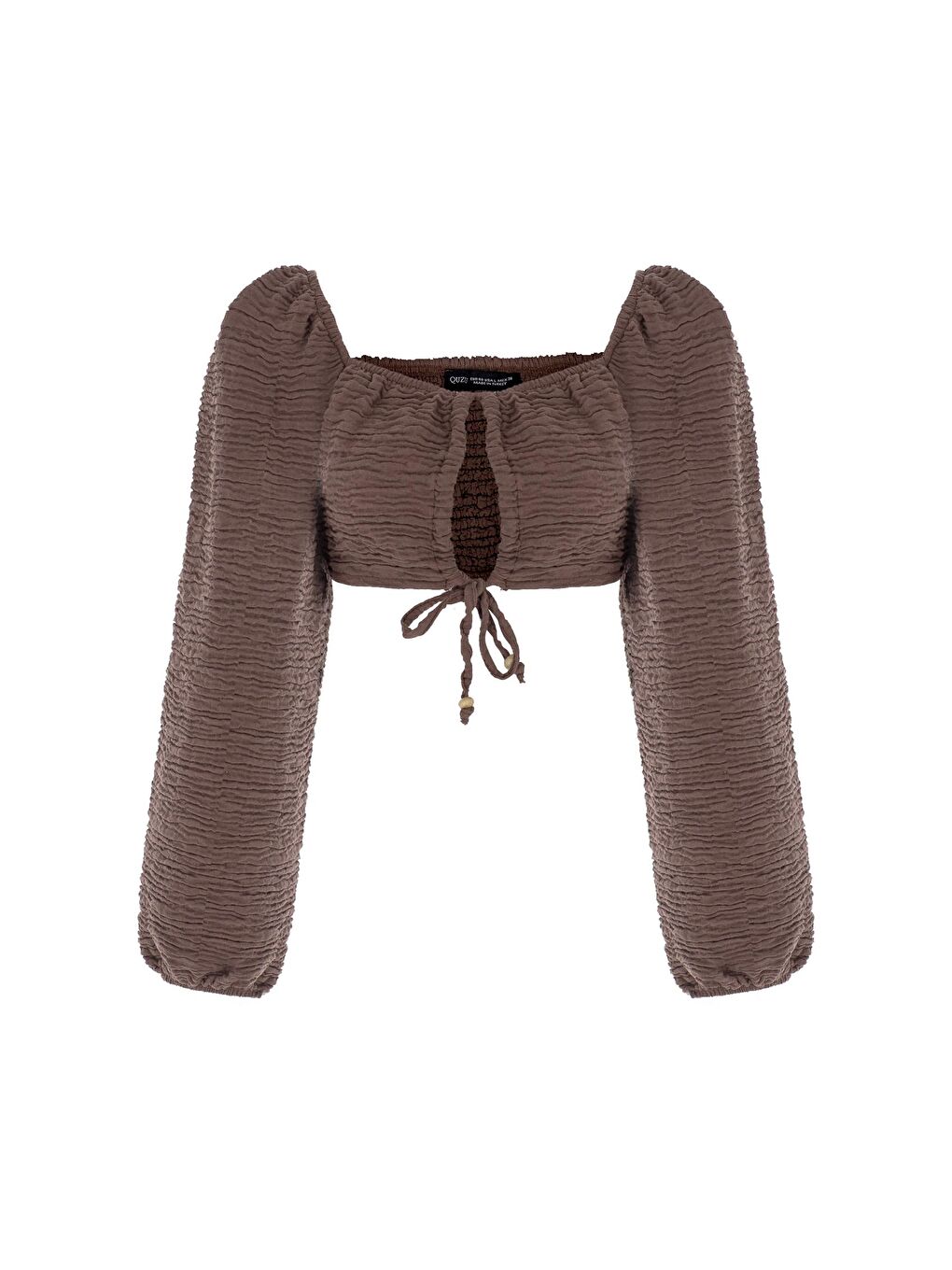 Önü Bağlamalı Gipeli Bluz Kahverengi-1