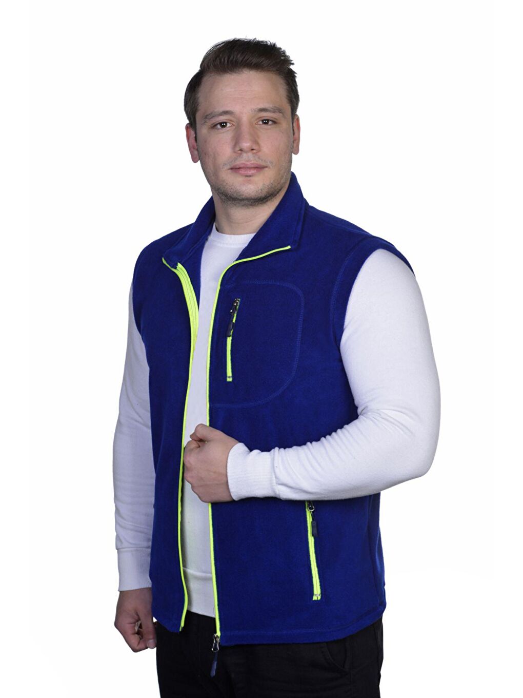 GENIUS STORE Mat Mavi Erkek Polar Yelek Tam Femuarlı Outdoor Spor Yelek 3 Cepli 8 Renk - 2