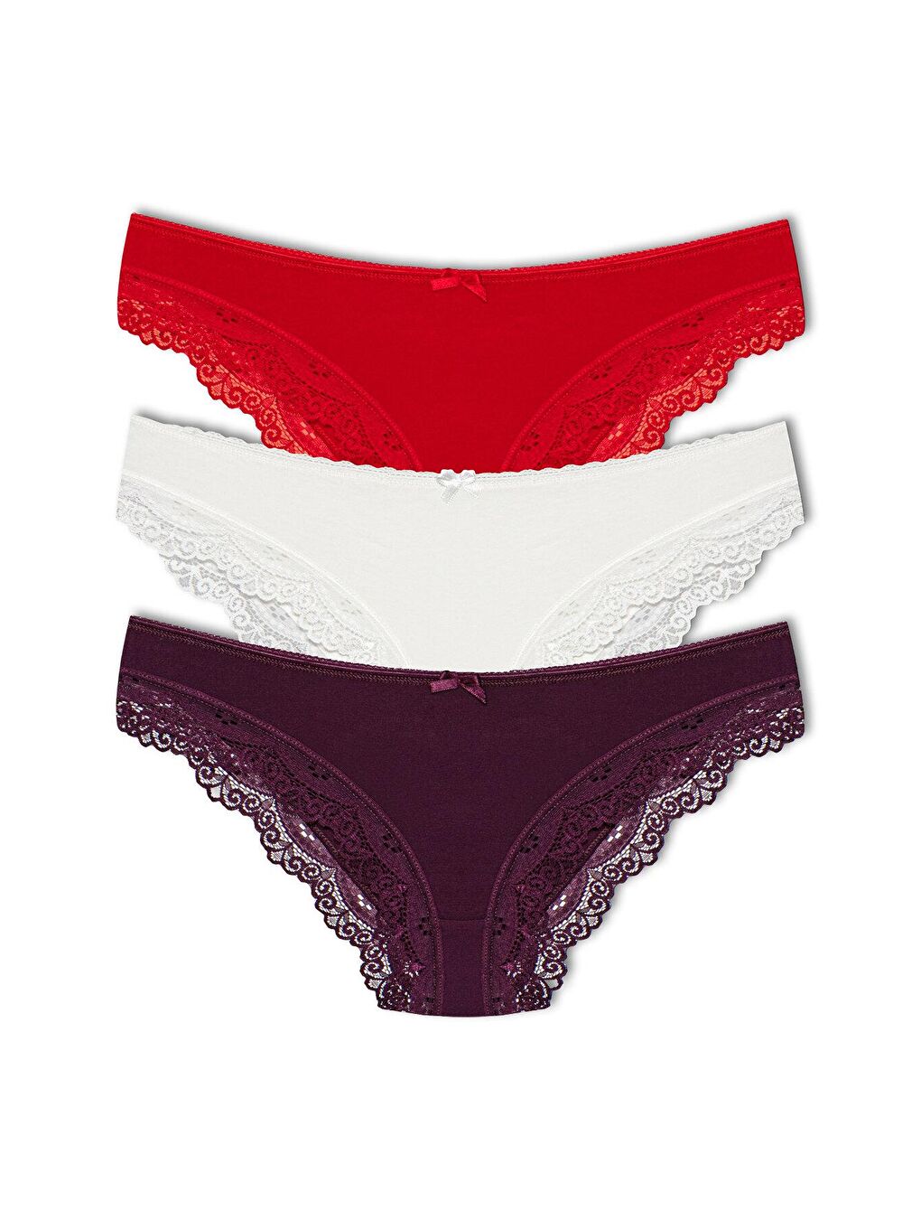 Ekru Pamuklu Düşük Bel Paçası Dantel Basic Kadın Külot 3'lü