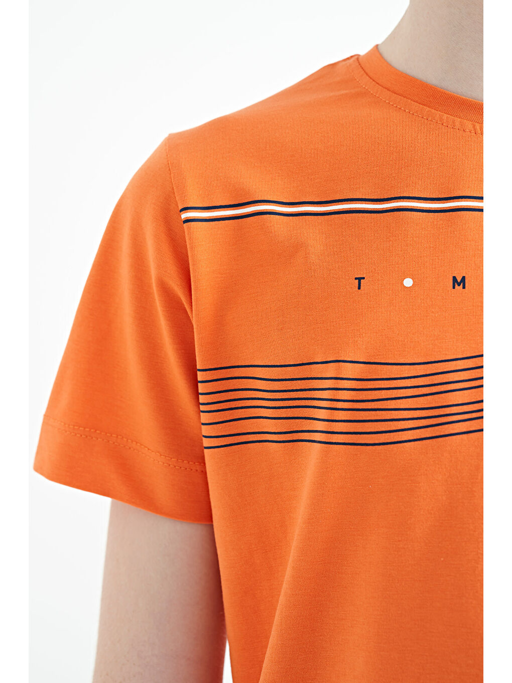 Turuncu Oranj Baskı Detaylı Standart Kalıp O Yaka Erkek Çocuk Tişört - 11133-2